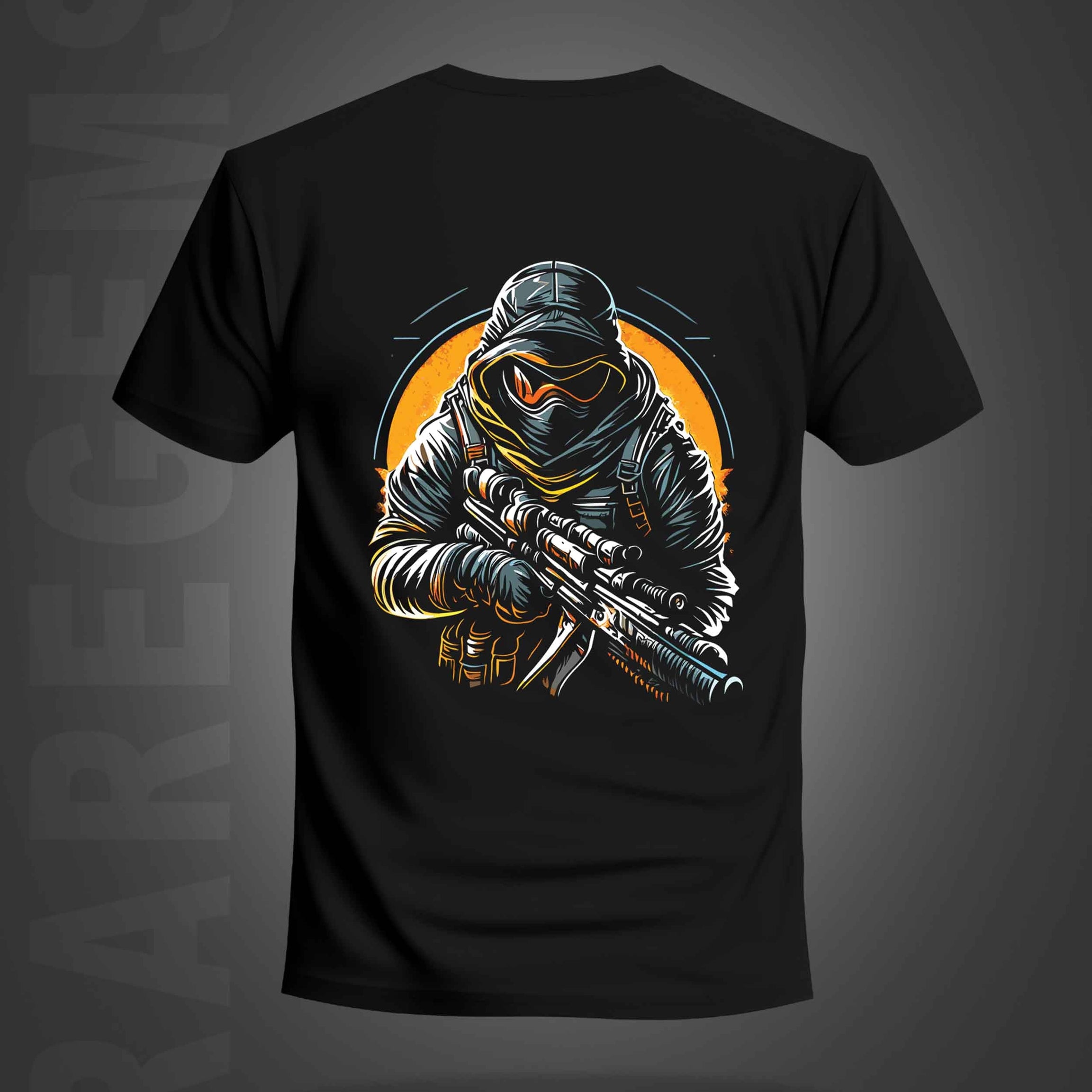 Black Half Sleeves Round Neck Commando Printed Regular T-Shirt