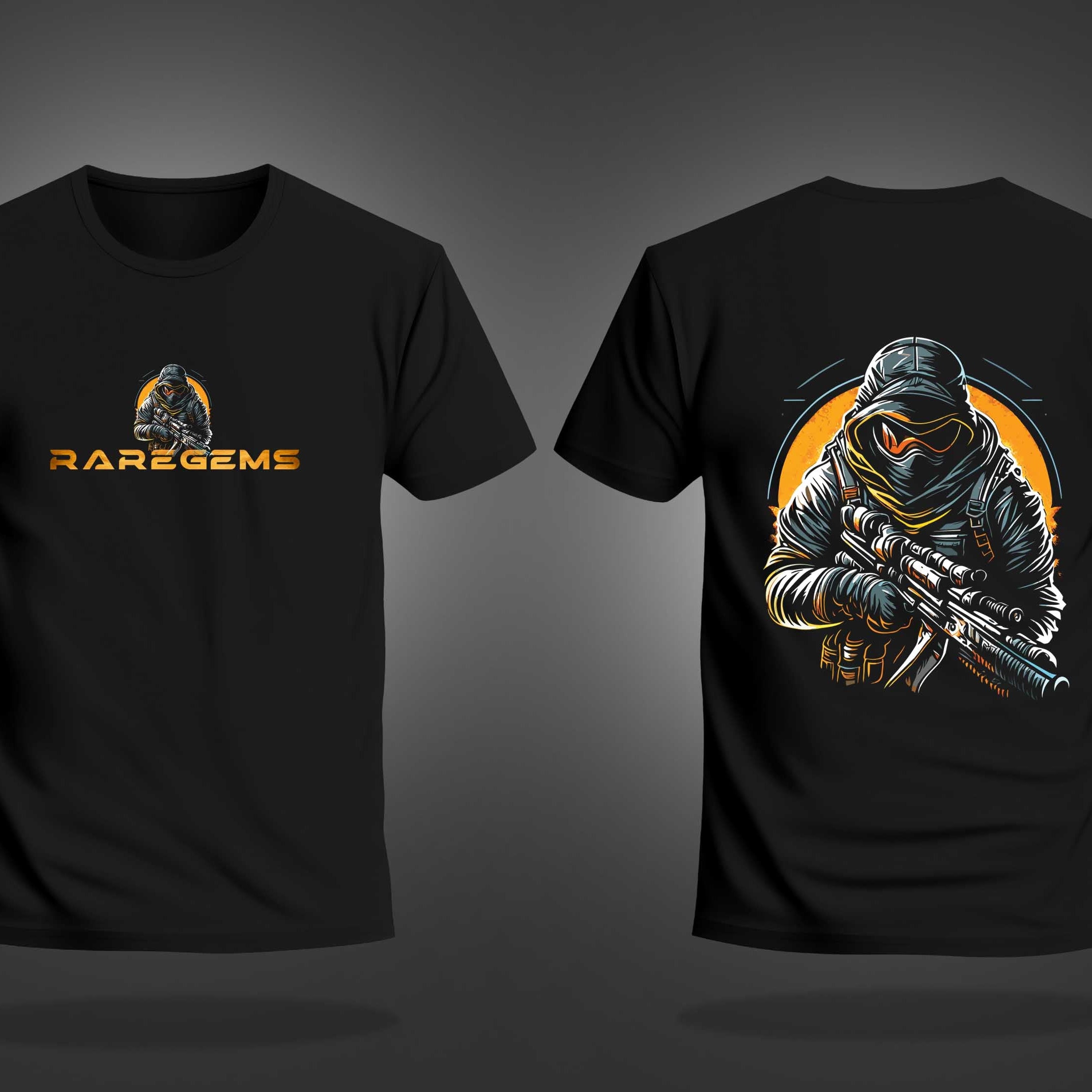 Black Half Sleeves Round Neck Commando Printed Regular T-Shirt