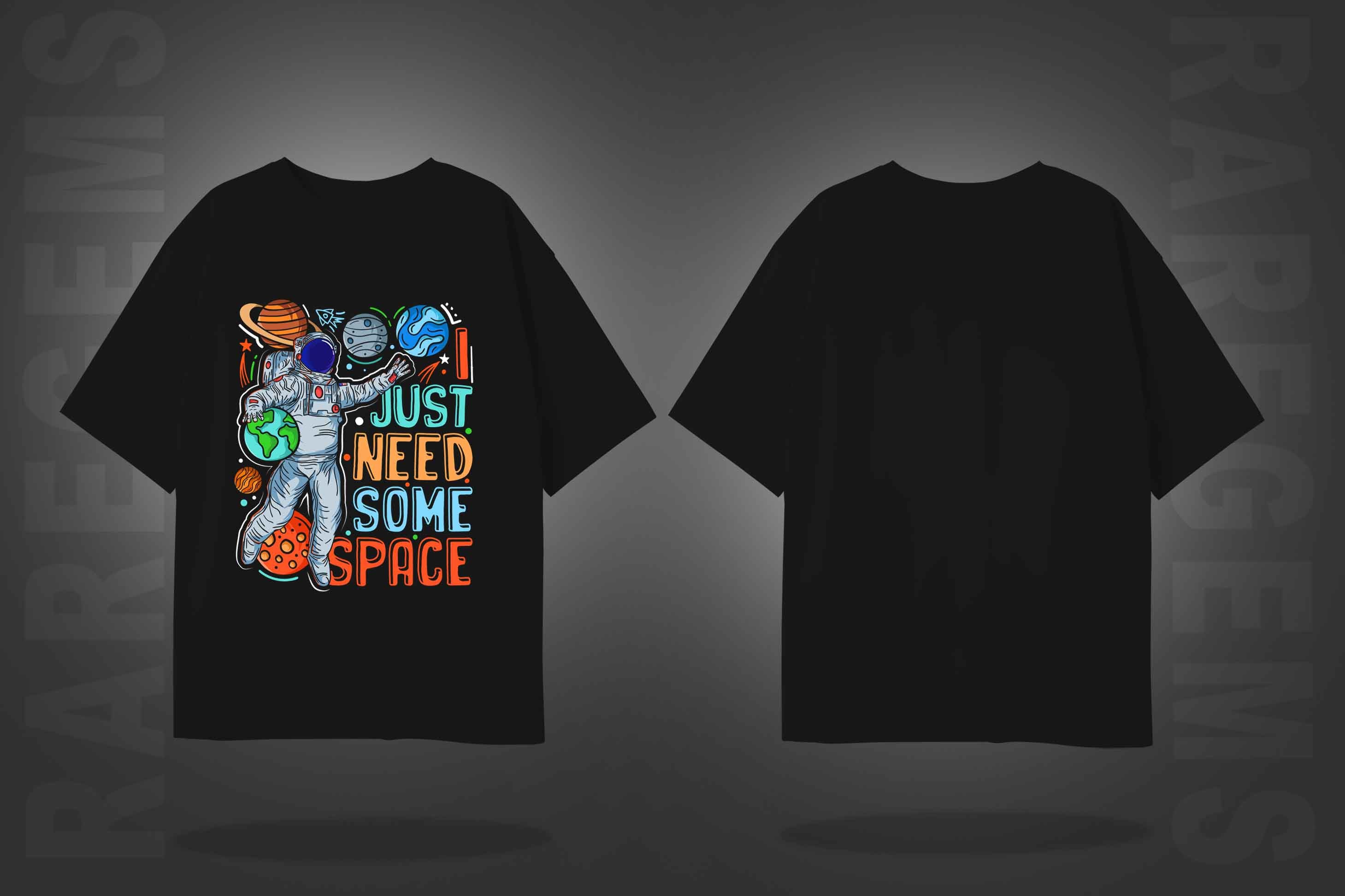 Black Half Sleeves Round Neck Astronaut And I Need Some Space Printed Oversized T-Shirt