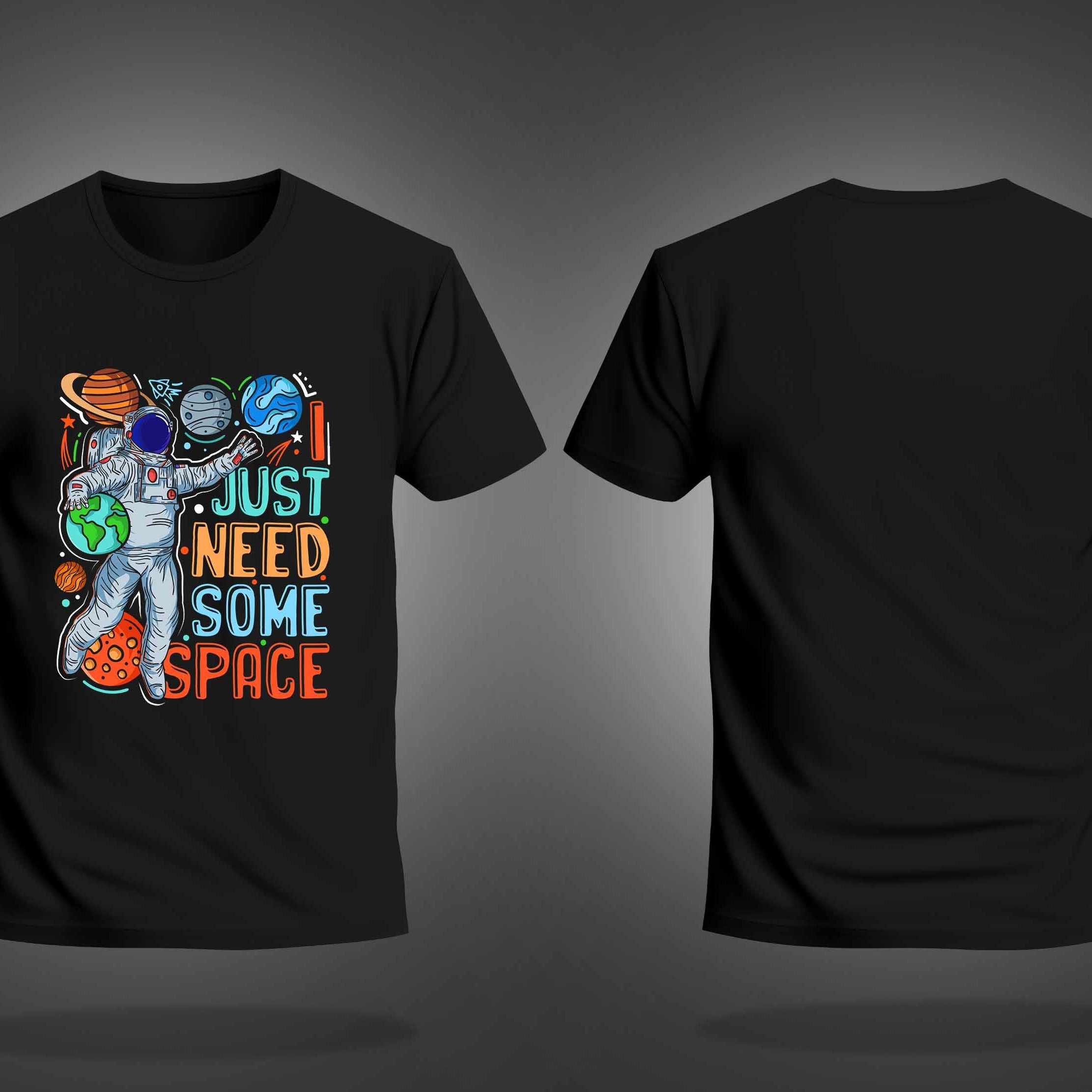 Black Half Sleeve Round Neck Astronaut And I Just Need Some Space Printed Regular T-Shirt