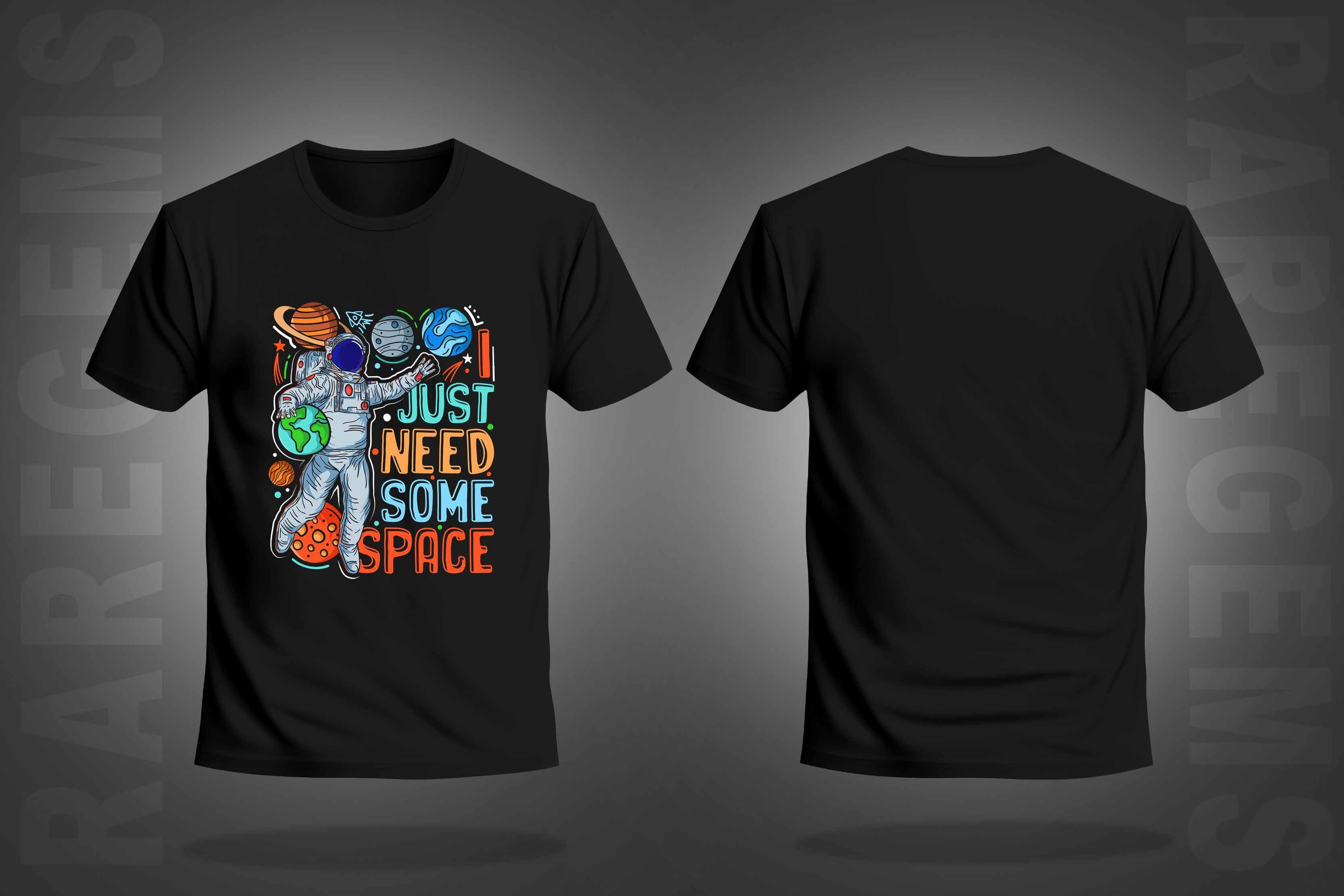 Black Half Sleeve Round Neck Astronaut And I Just Need Some Space Printed Regular T-Shirt