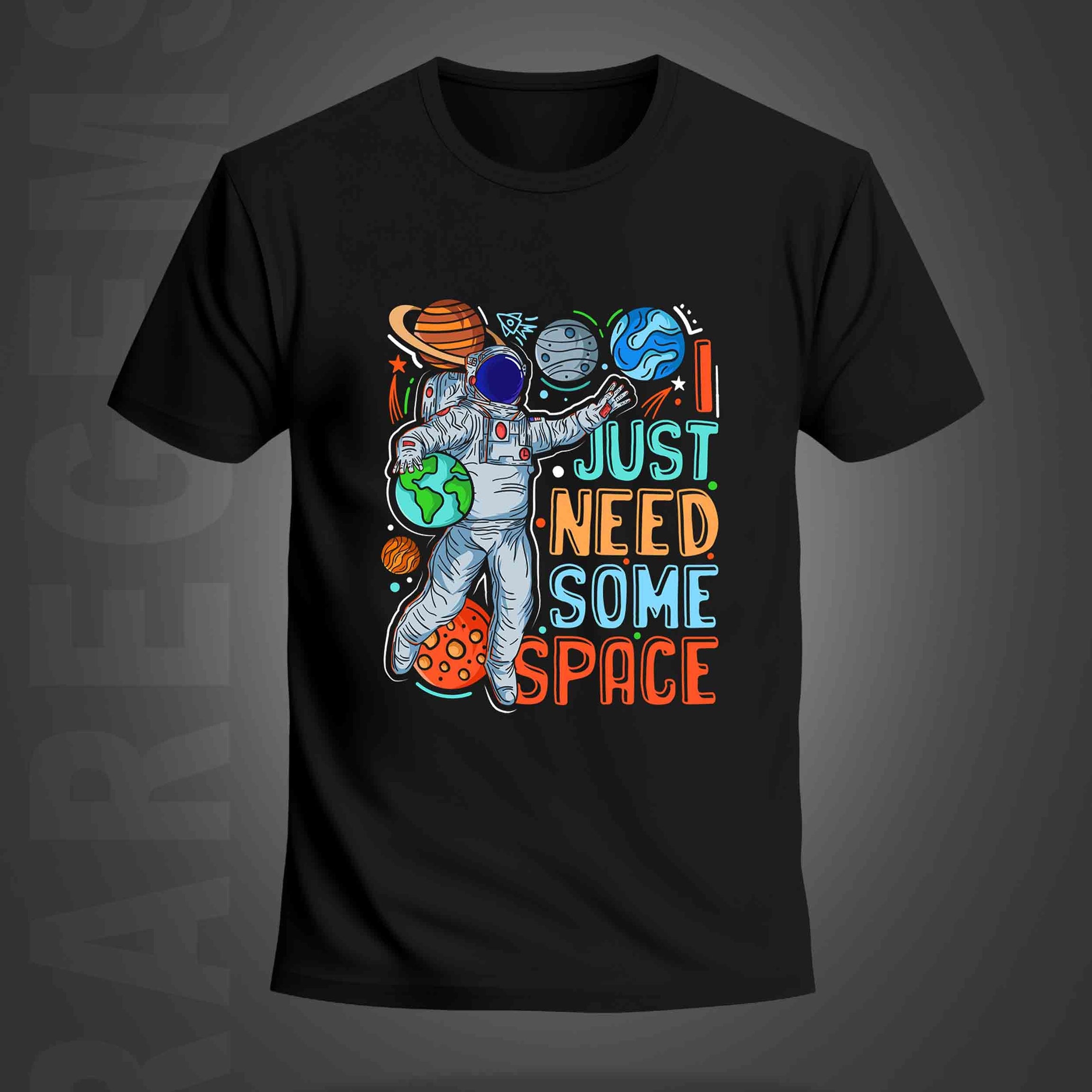 Black Half Sleeve Round Neck Astronaut And I Just Need Some Space Printed Regular T-Shirt