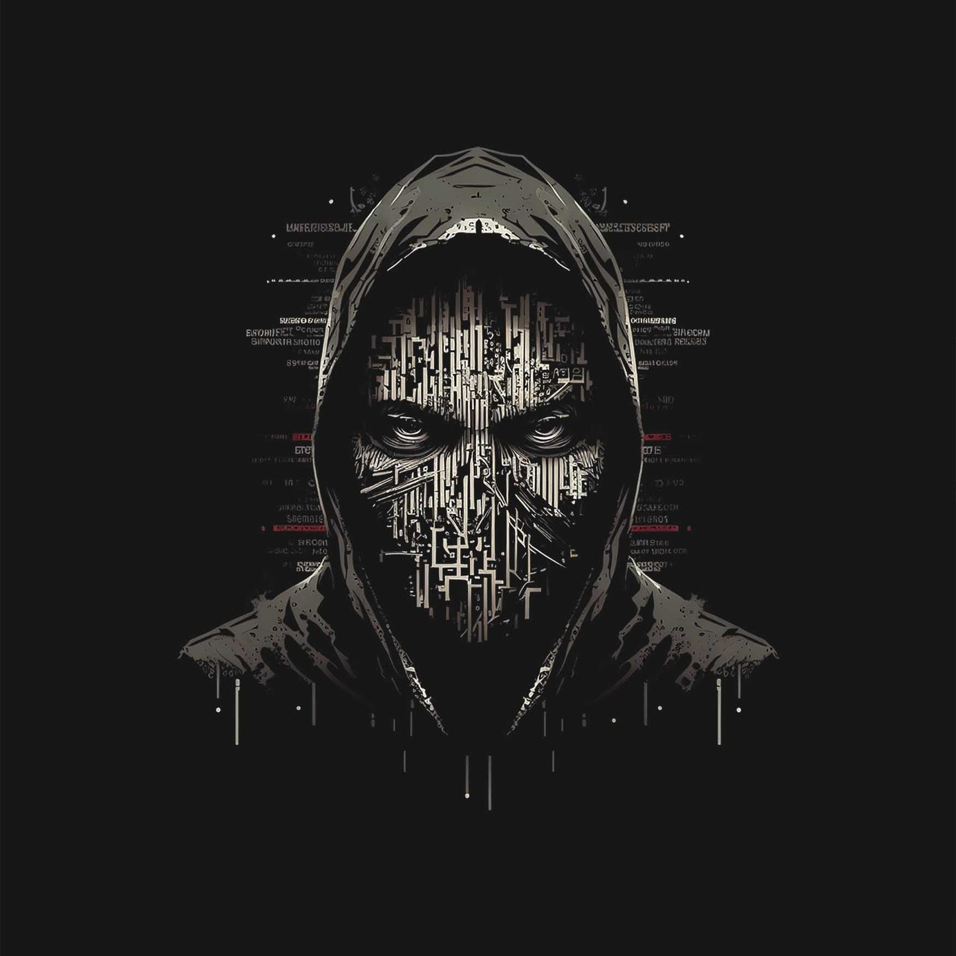 Black Round Neck Hacker Man Printed Full Sleeves T-Shirt