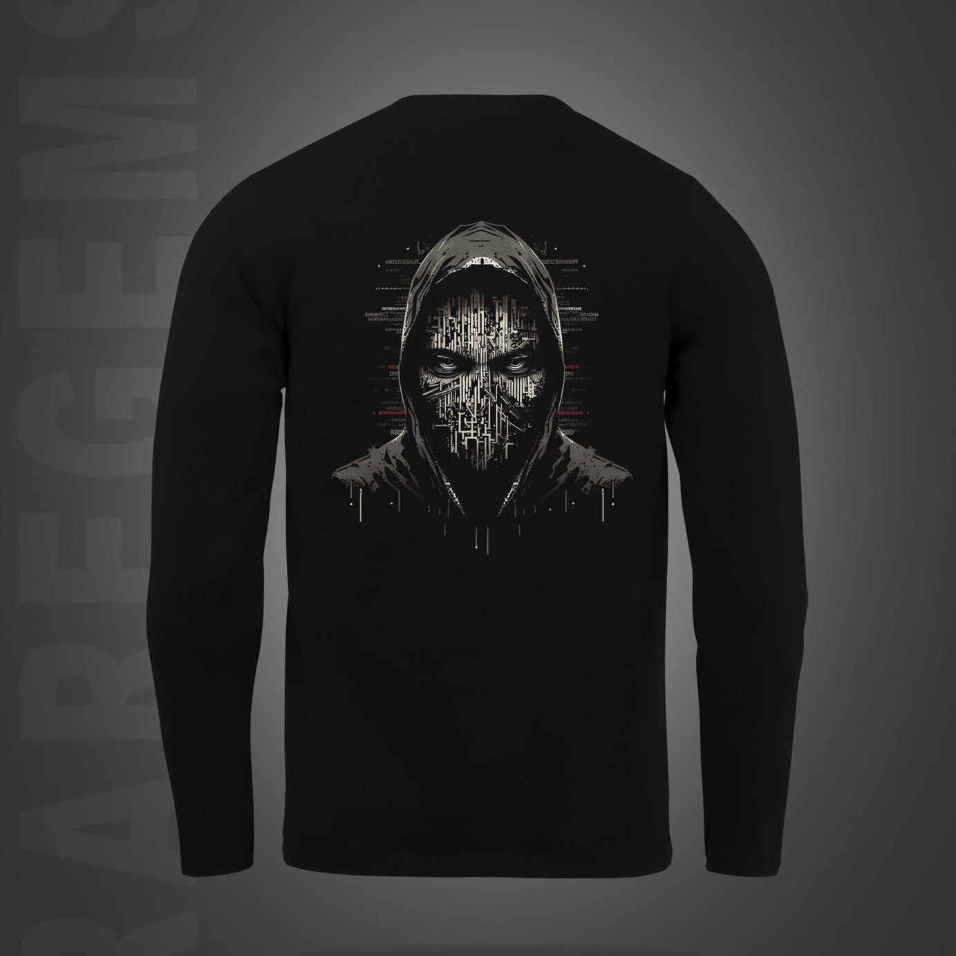 Black Round Neck Hacker Man Printed Full Sleeves T-Shirt