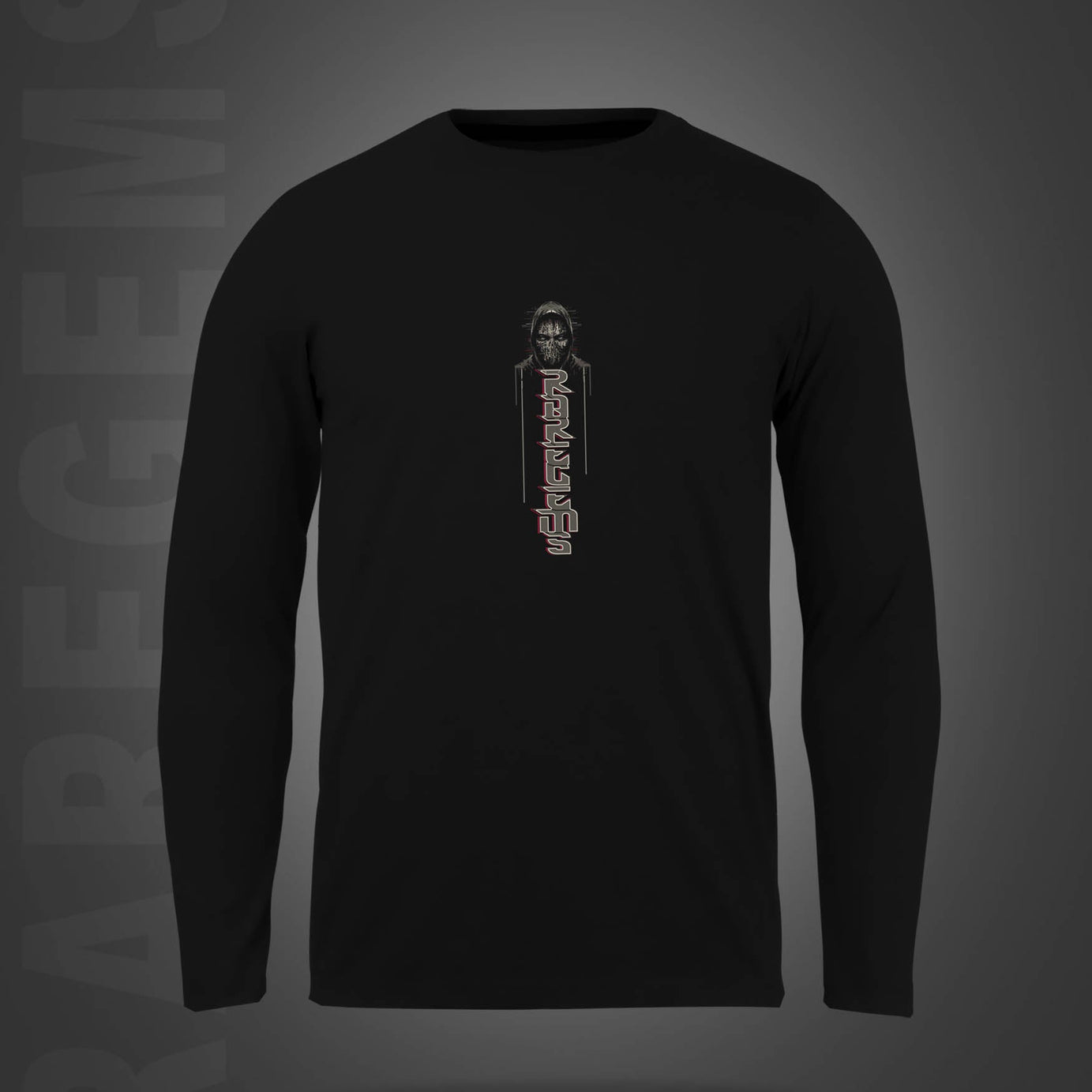Black Round Neck Hacker Man Printed Full Sleeves T-Shirt
