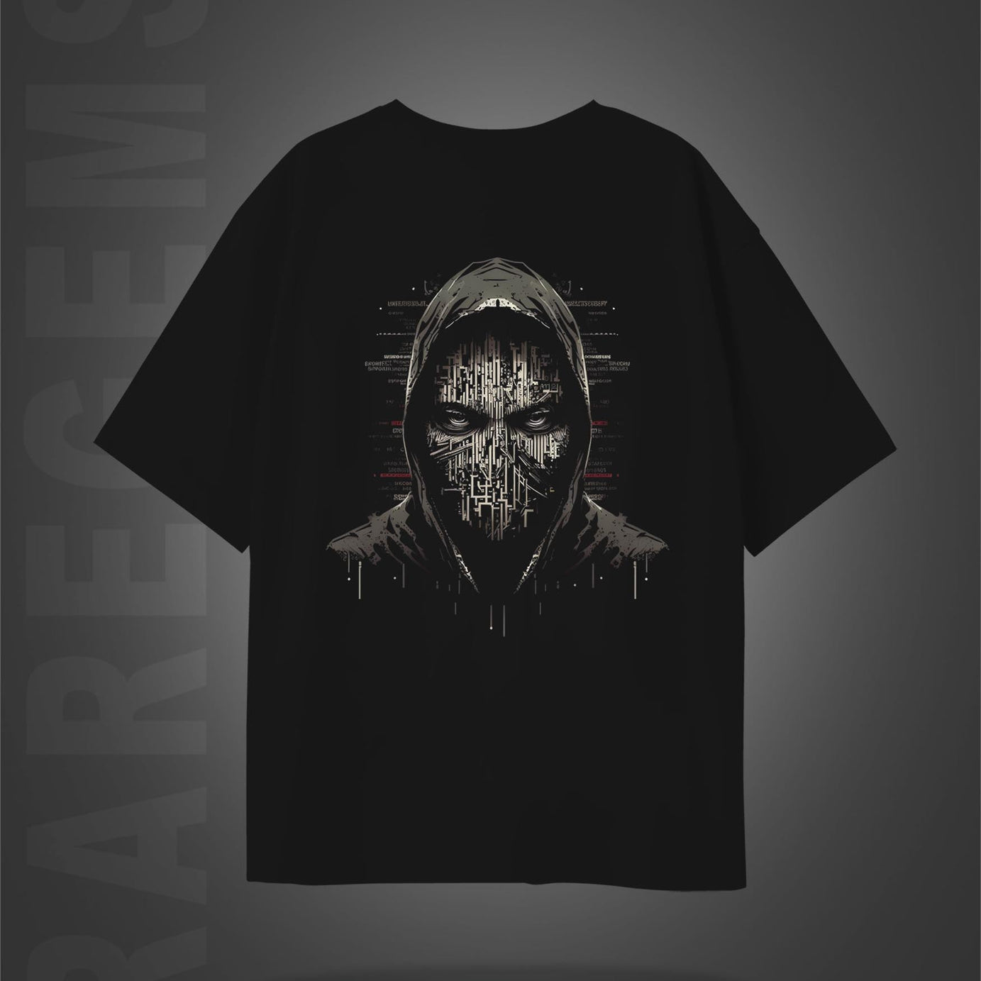 Black Half Sleeves Round Neck Hacker Man Printed Oversized T-Shirt