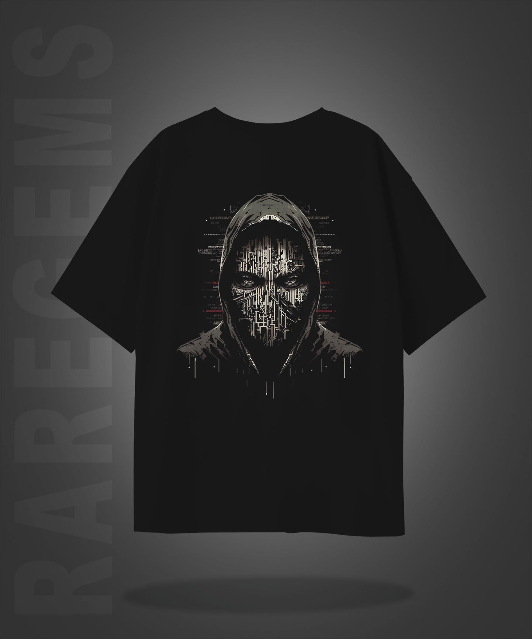 Black Half Sleeves Round Neck Hacker Man Printed Oversized T-Shirt