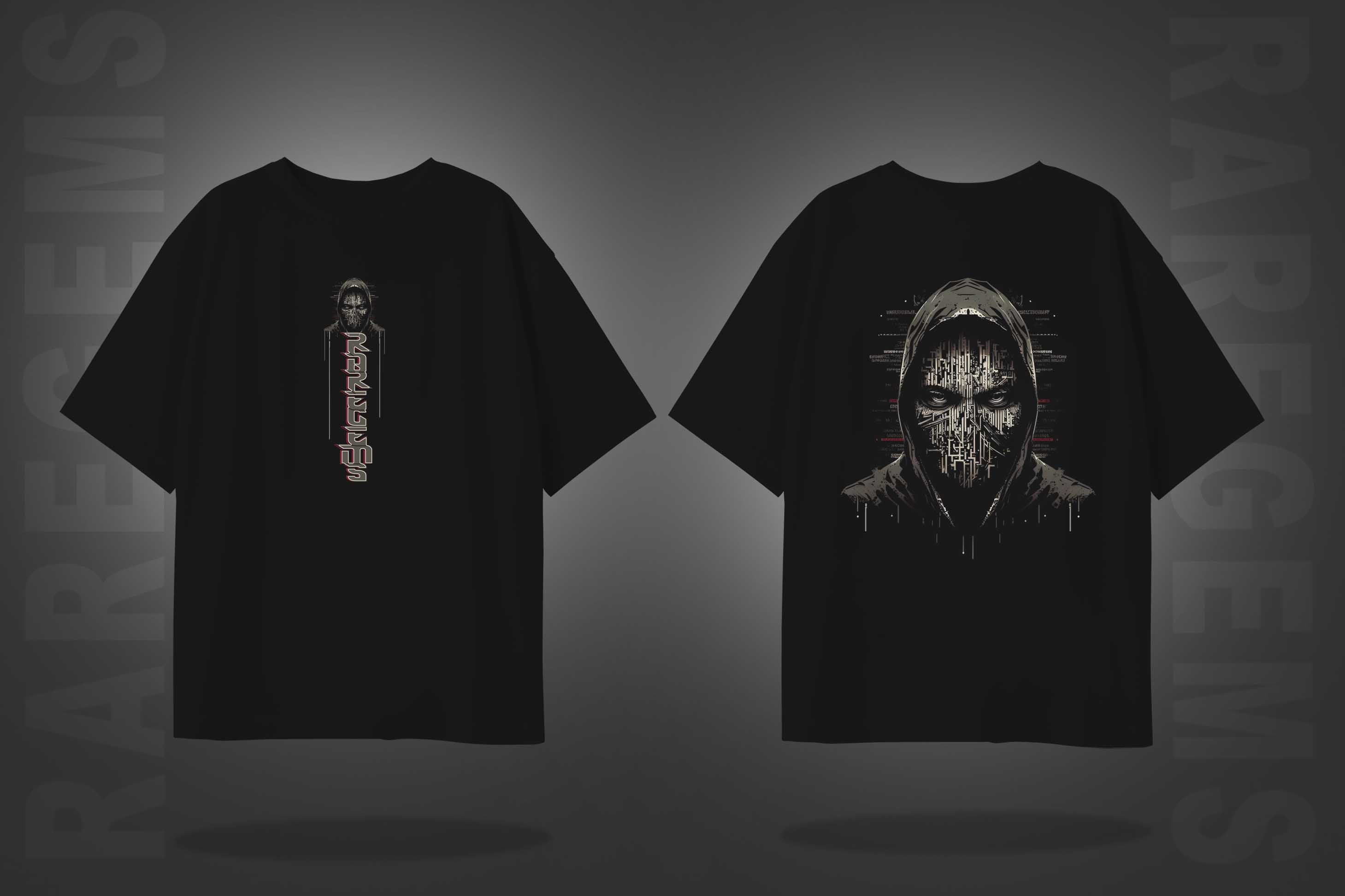 Black Half Sleeves Round Neck Hacker Man Printed Oversized T-Shirt