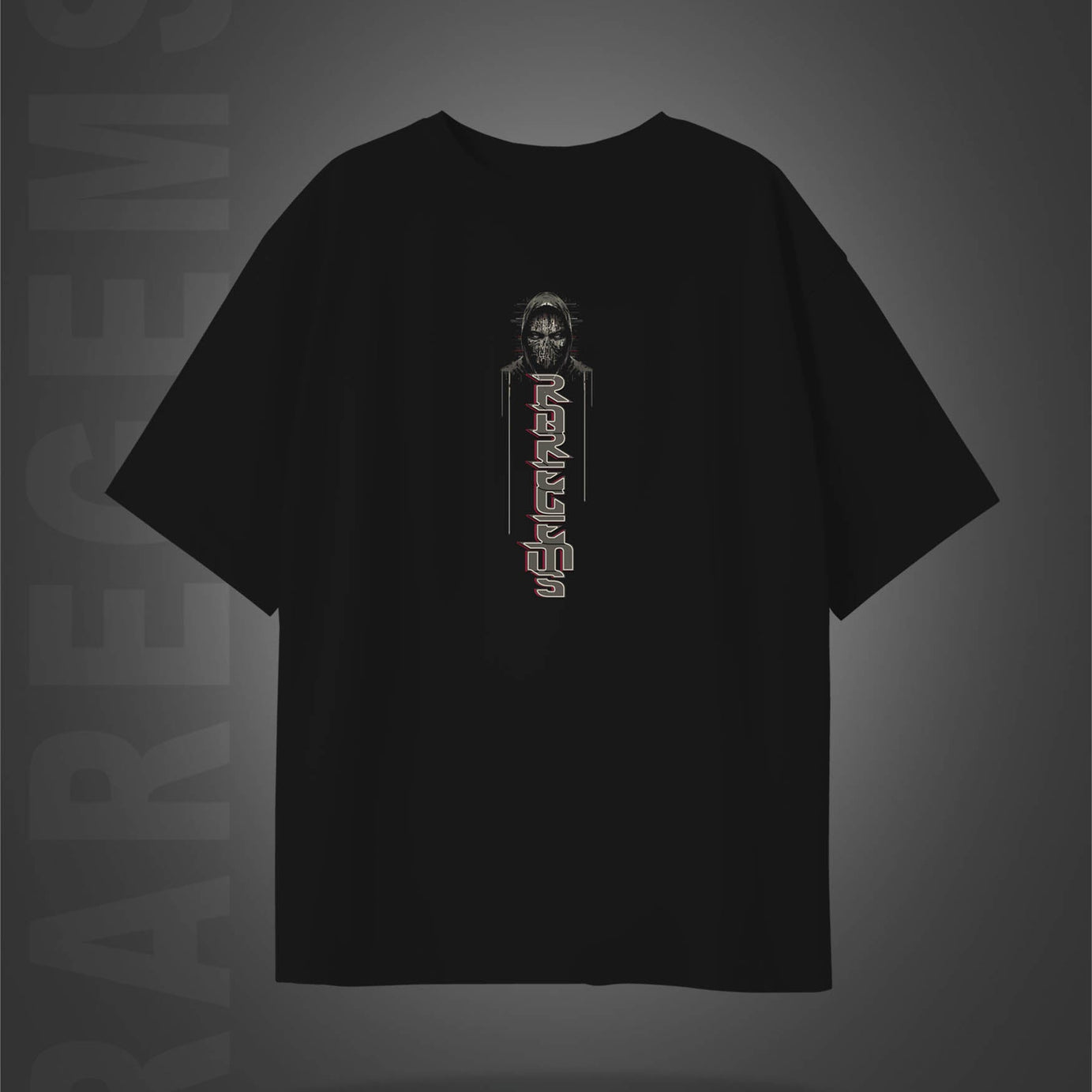 Black Half Sleeves Round Neck Hacker Man Printed Oversized T-Shirt
