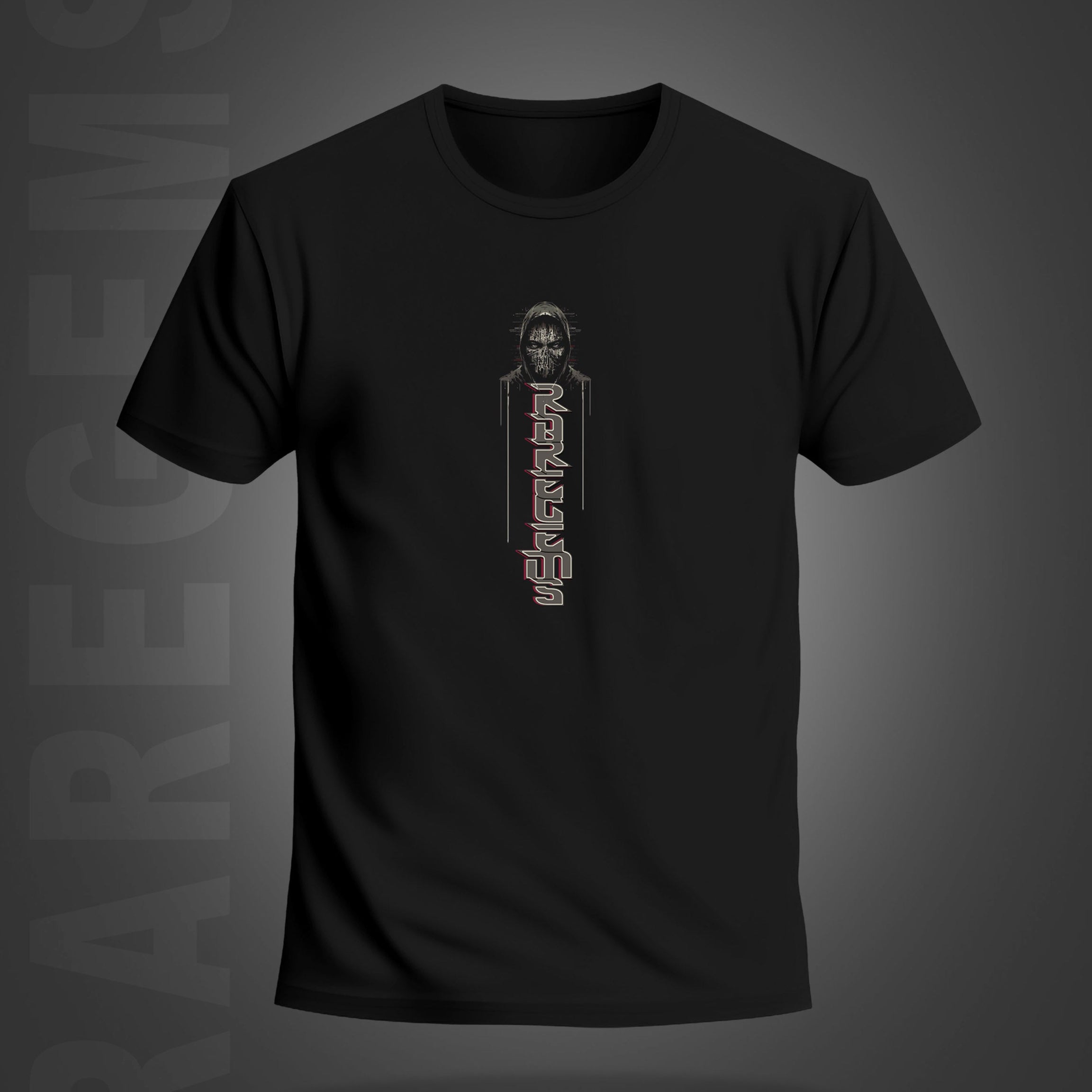 Black Half Sleeve Round Neck Hacker Man Printed Regular T-Shirt