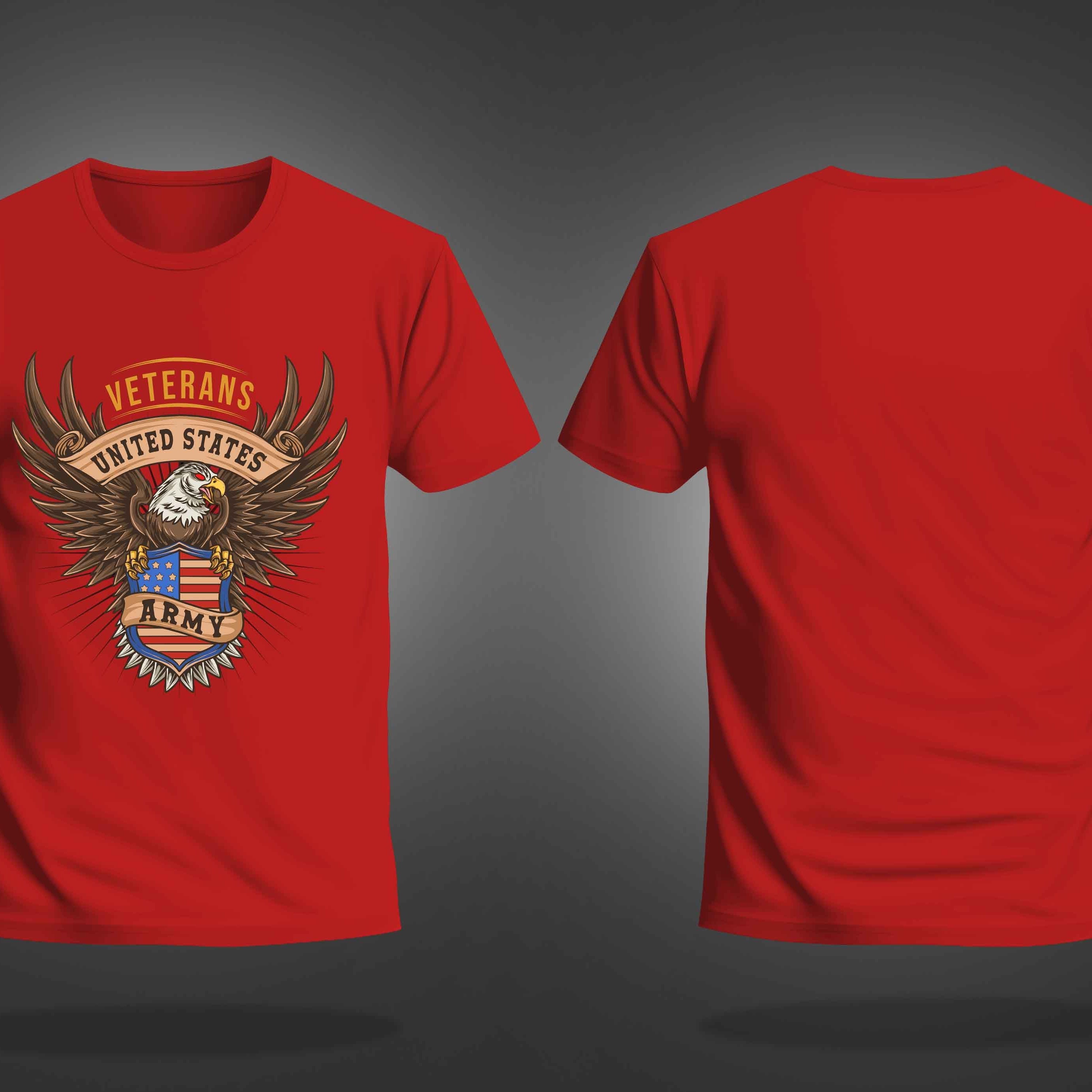 Red Half Sleeves Round Neck United States Army Printed Regular T-Shirt