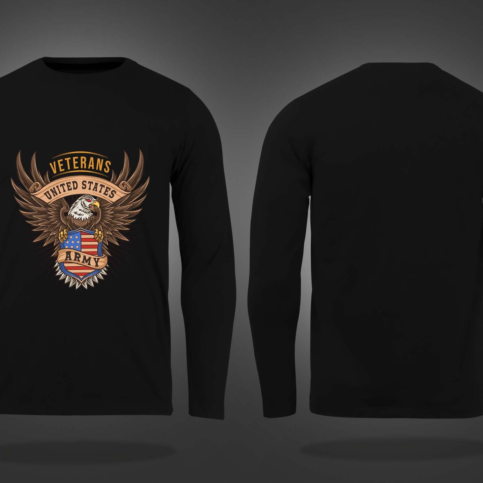 Black Round Neck United States Army Printed Full Sleeves T-Shirt