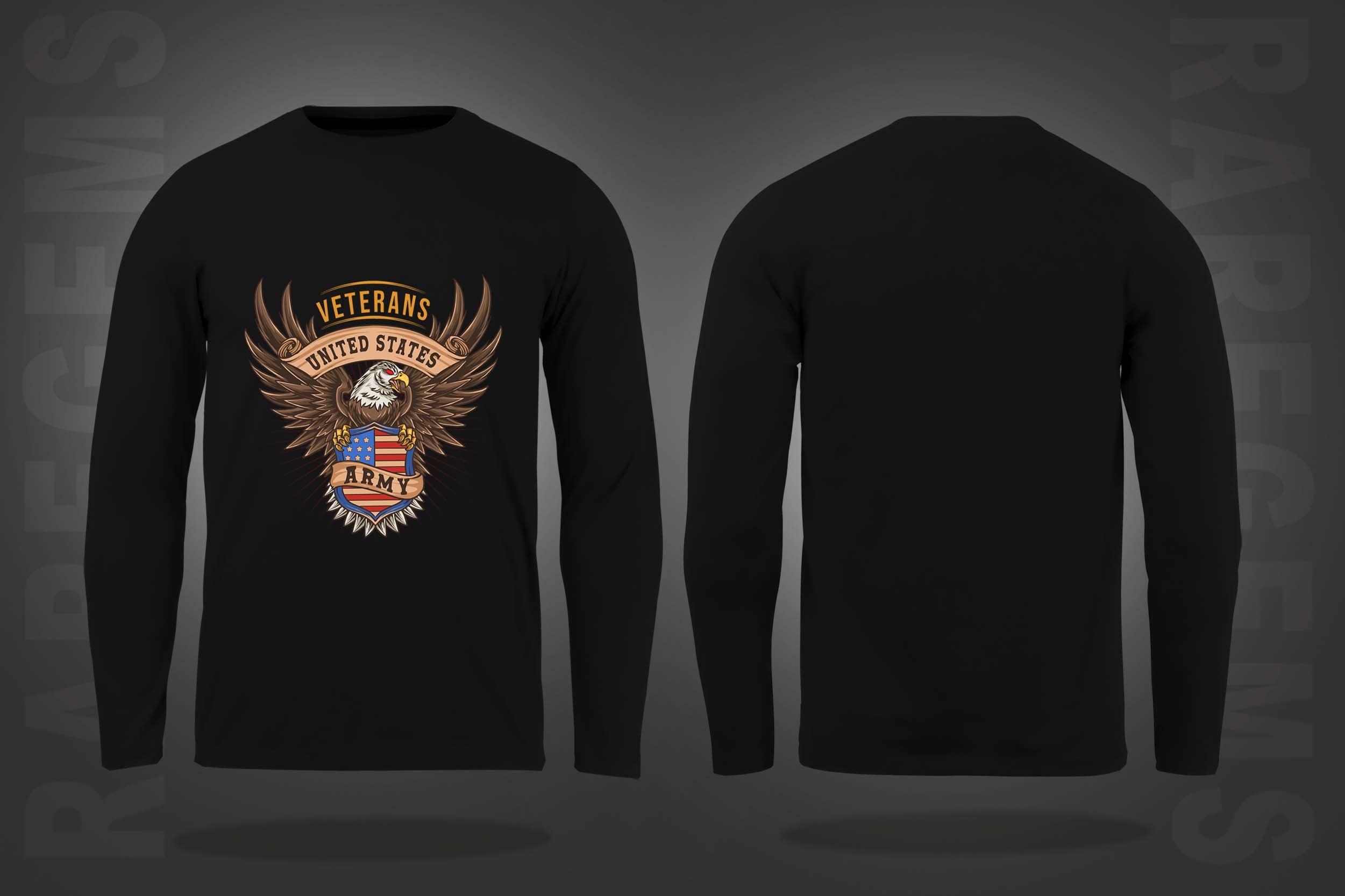 Black Round Neck United States Army Printed Full Sleeves T-Shirt