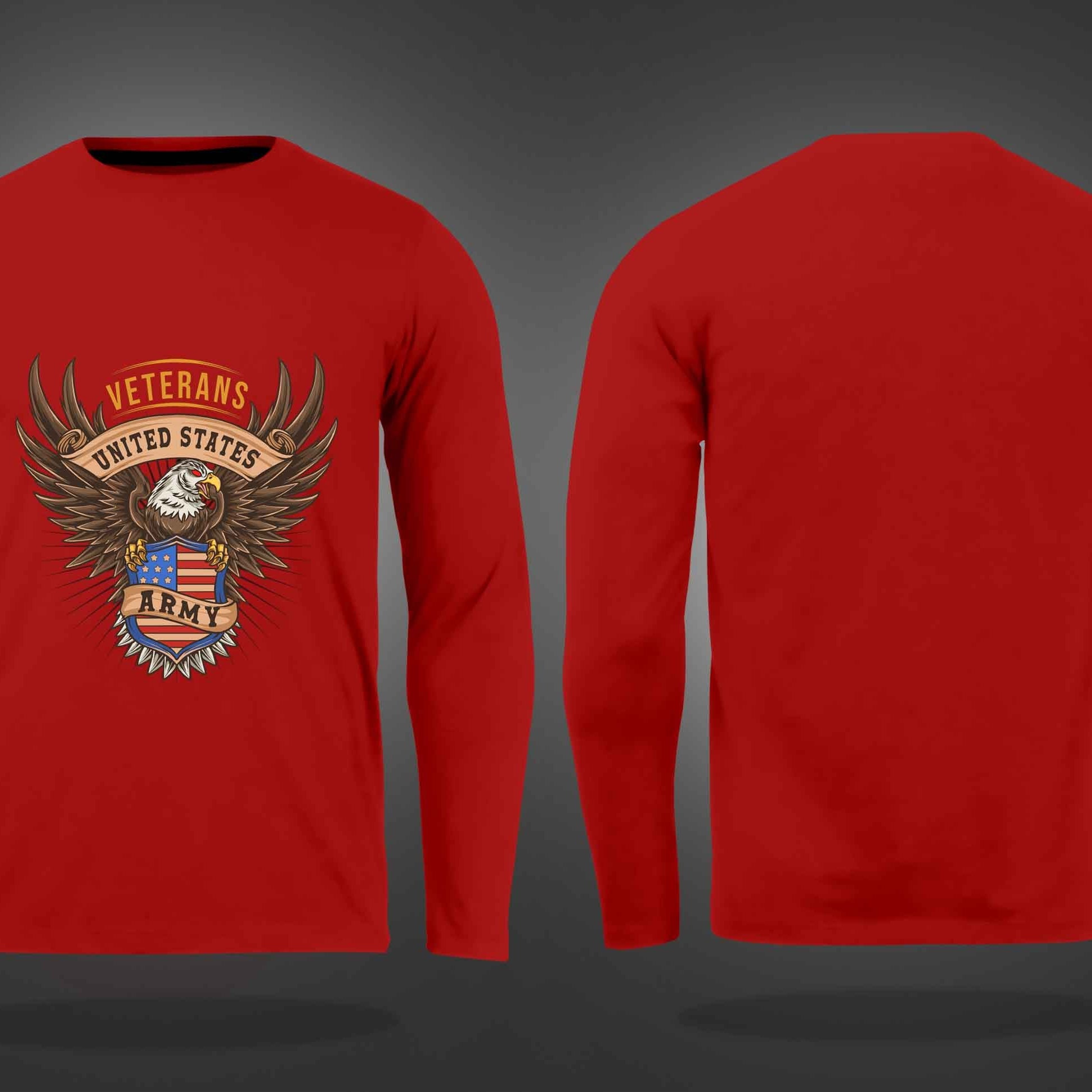 Red Round Neck United States Army Printed Full Sleeves T-Shirt