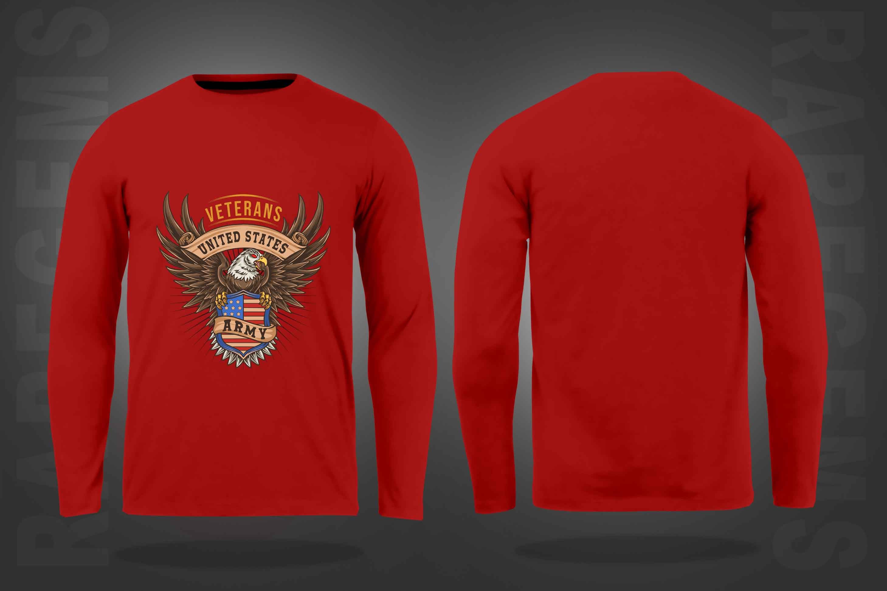 Red Round Neck United States Army Printed Full Sleeves T-Shirt