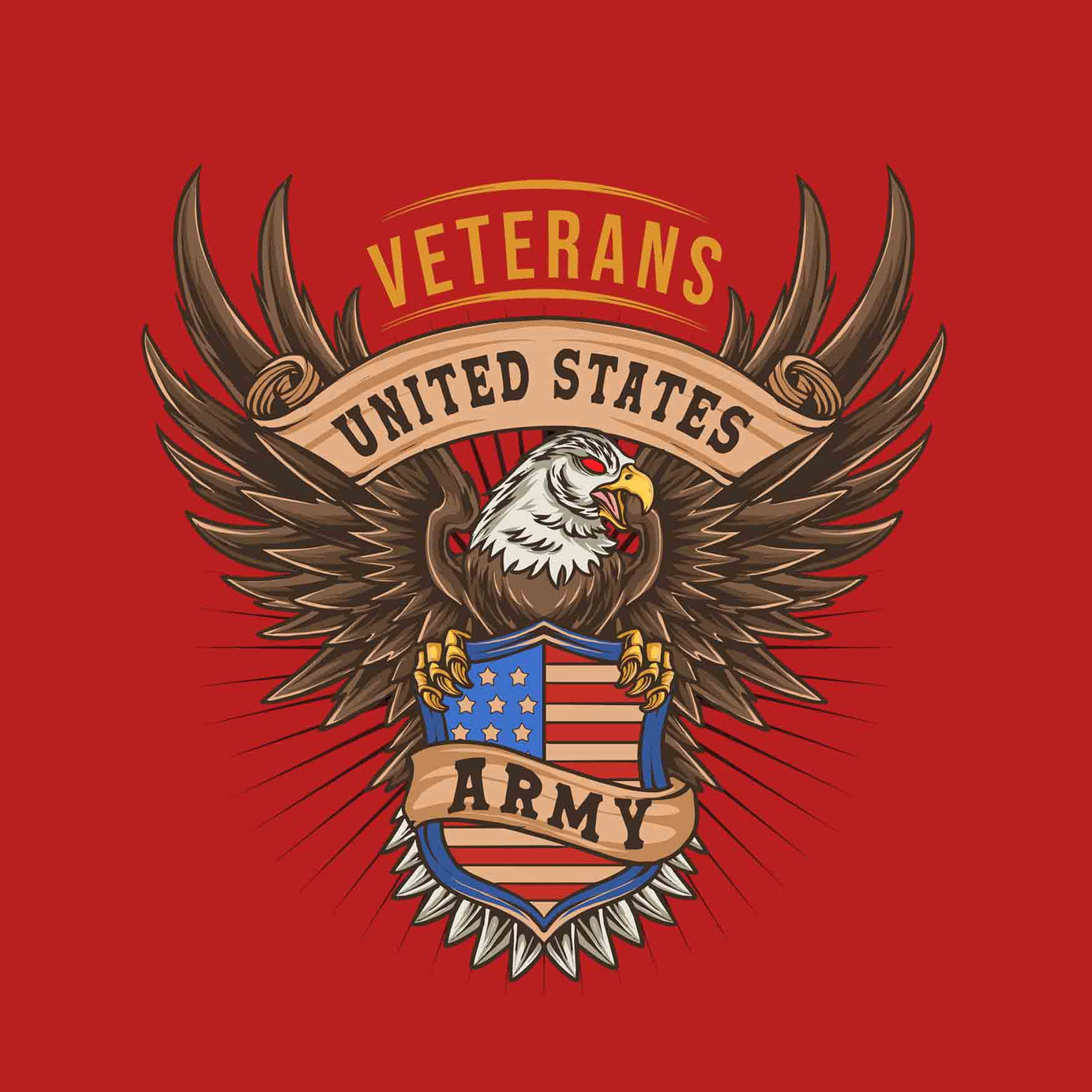 Red Round Neck United States Army Printed Full Sleeves T-Shirt