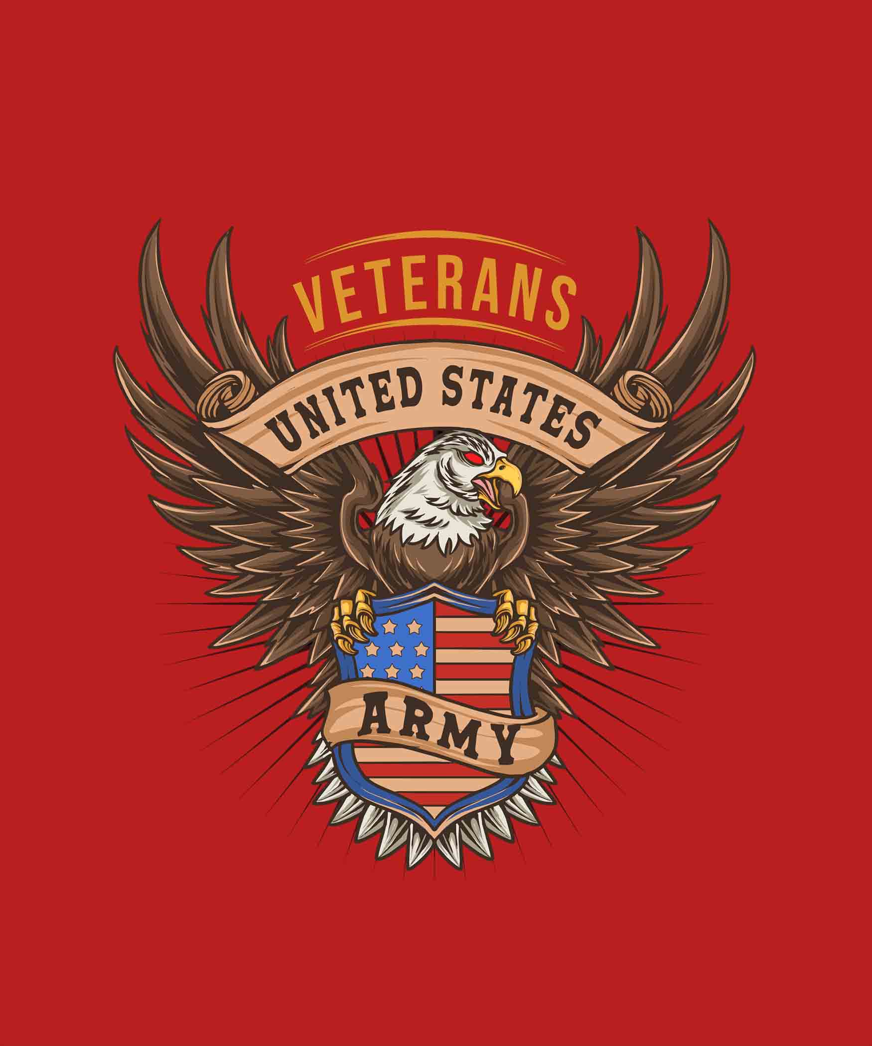 Red Round Neck United States Army Printed Full Sleeves T-Shirt