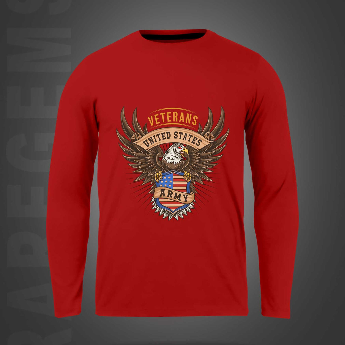 Red Round Neck United States Army Printed Full Sleeves T-Shirt