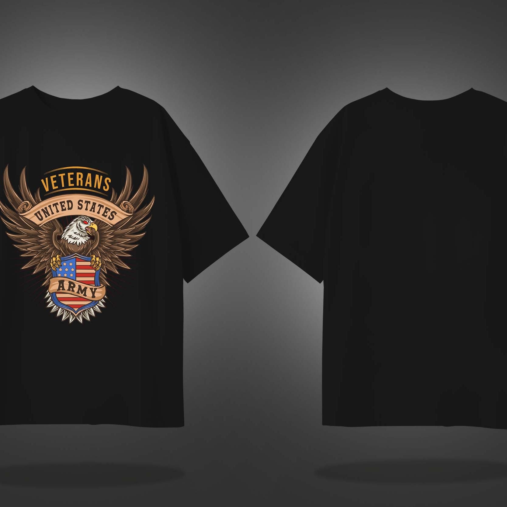 Black Half Sleeves Round Neck United States Army Printed Oversized T-Shirt