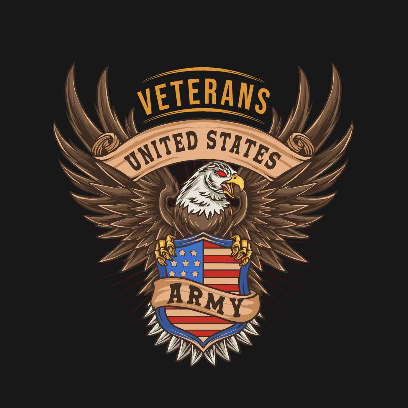 Black Round Neck United States Army Printed Full Sleeves T-Shirt