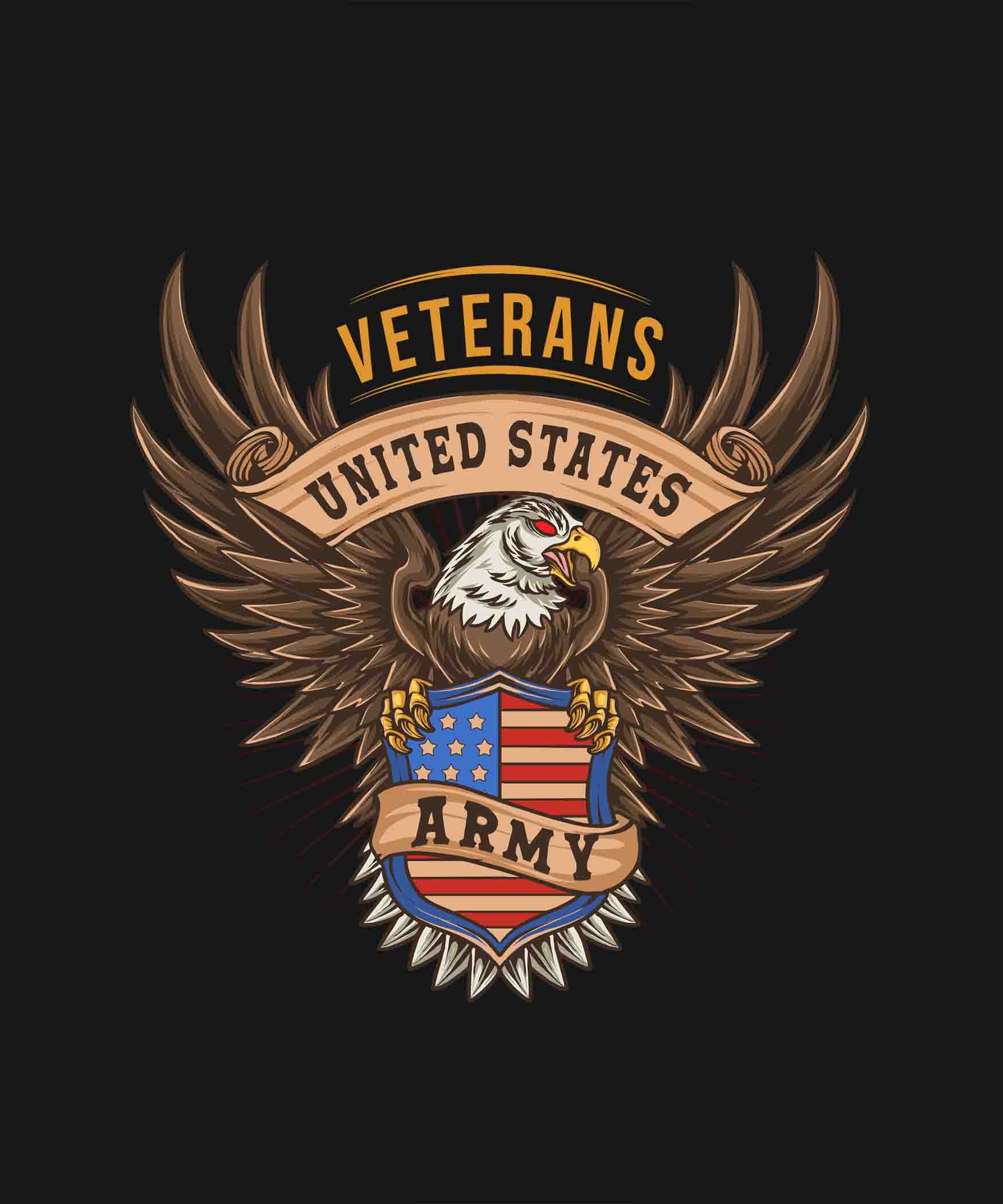 Black Round Neck United States Army Printed Full Sleeves T-Shirt