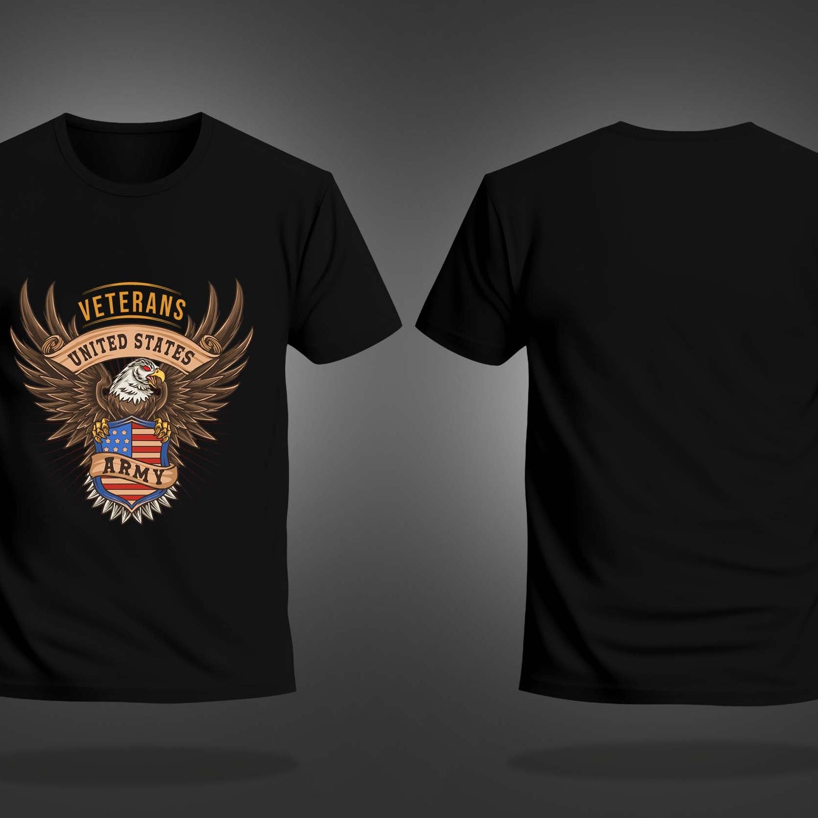 Black Half Sleeves Round Neck United States Army Printed Regular T-Shirt