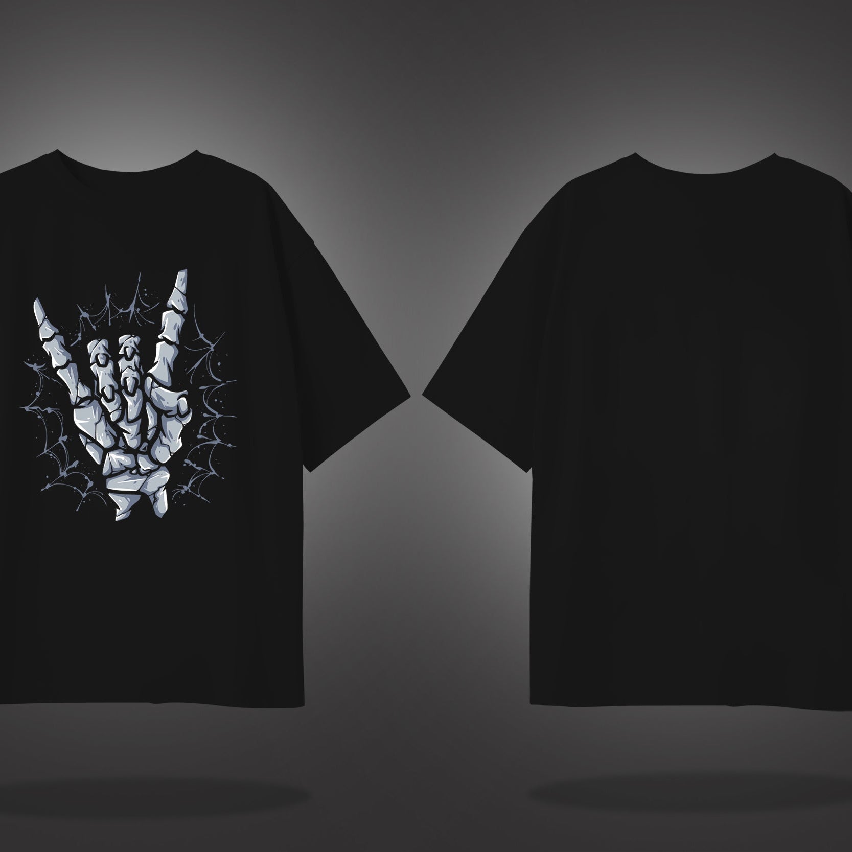 Black Half Sleeves Round Neck Skeleton Hand Printed Oversized T-Shirt