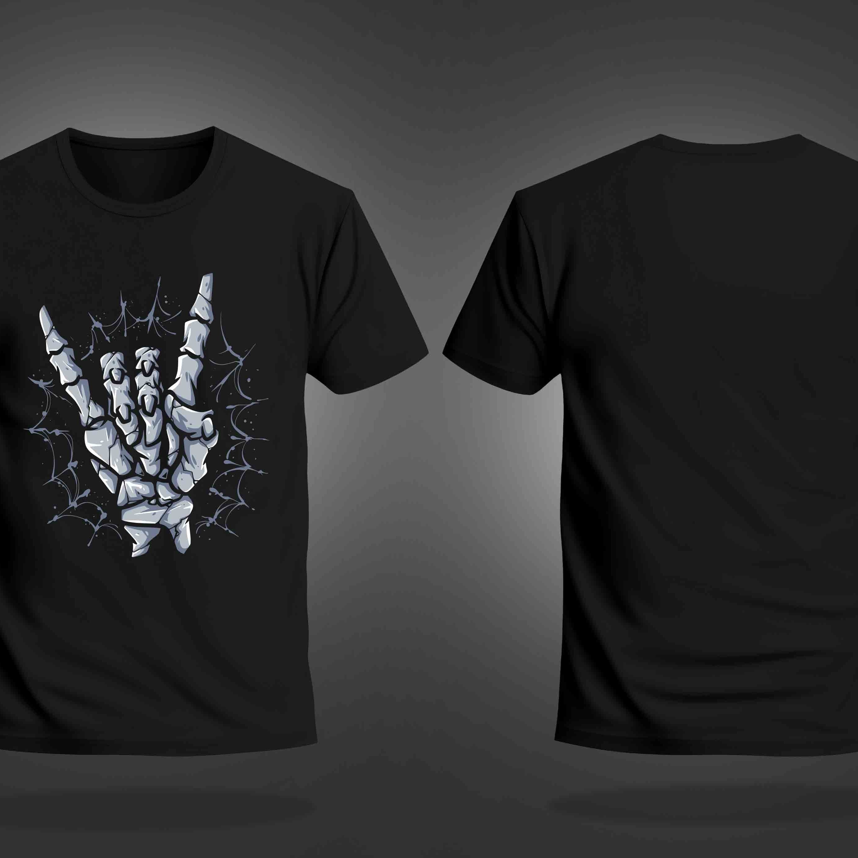 Black Half Sleeve Round Neck Skeleton Hand Printed Regular T-Shirt