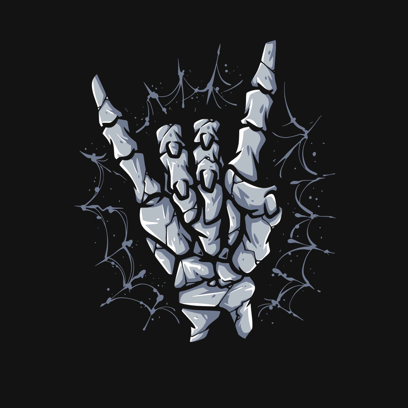 Black Half Sleeve Round Neck Skeleton Hand Printed Regular T-Shirt