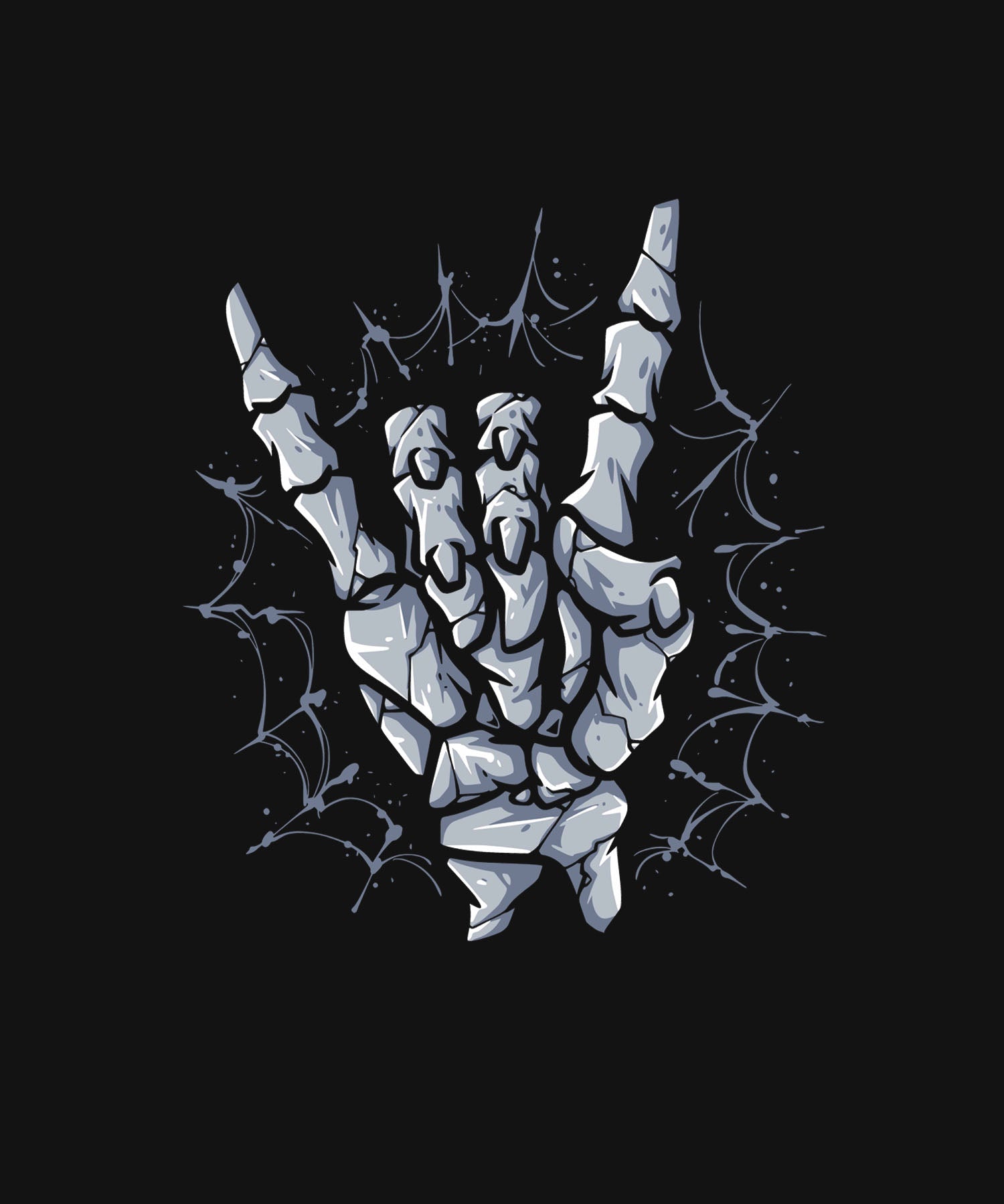 Black Half Sleeve Round Neck Skeleton Hand Printed Regular T-Shirt