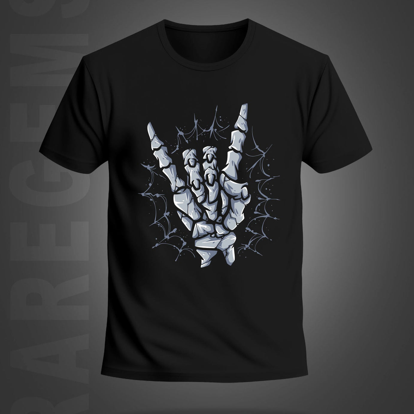 Black Half Sleeve Round Neck Skeleton Hand Printed Regular T-Shirt