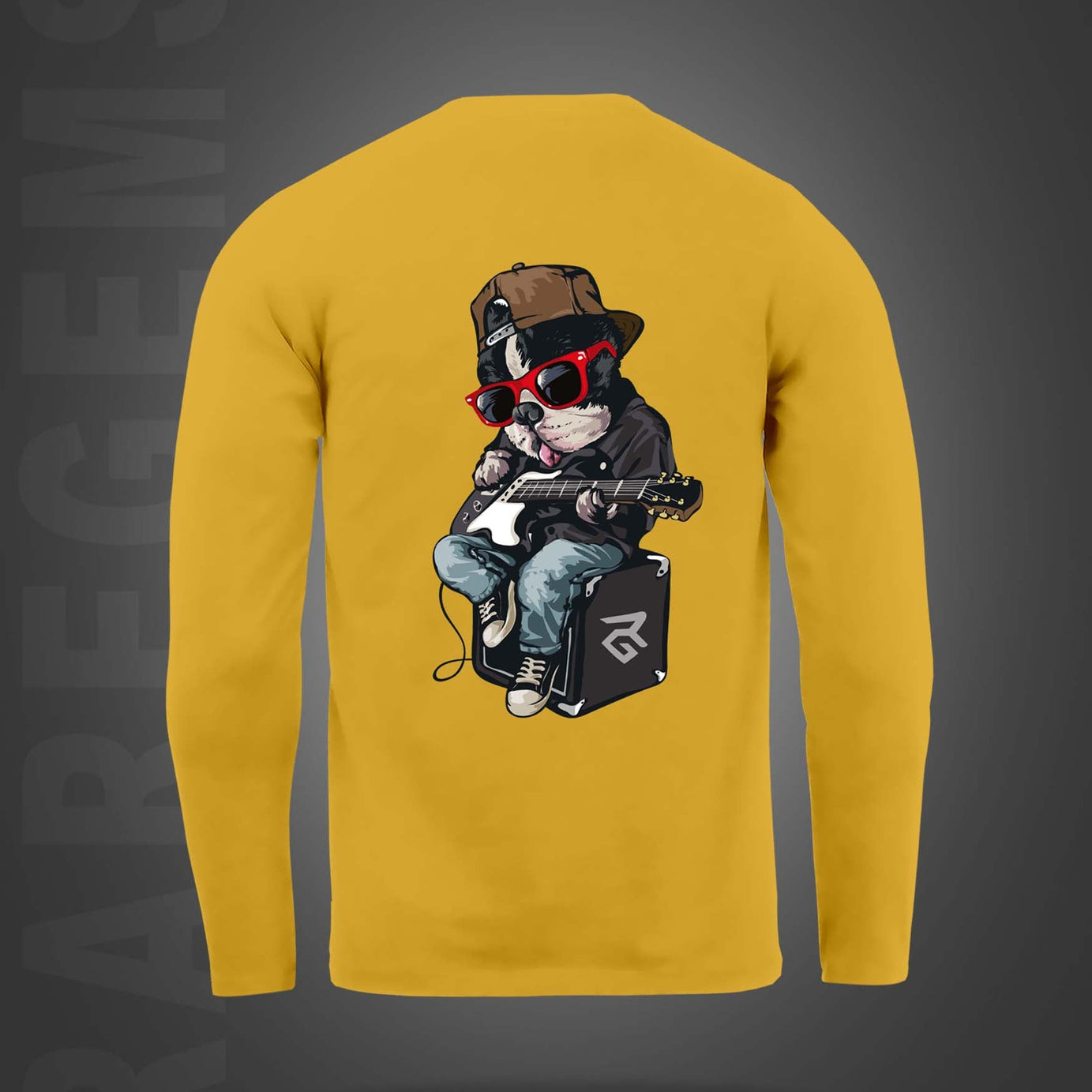 Yellow Round Neck Rockstar Dog Printed Full Sleeves T-Shirt