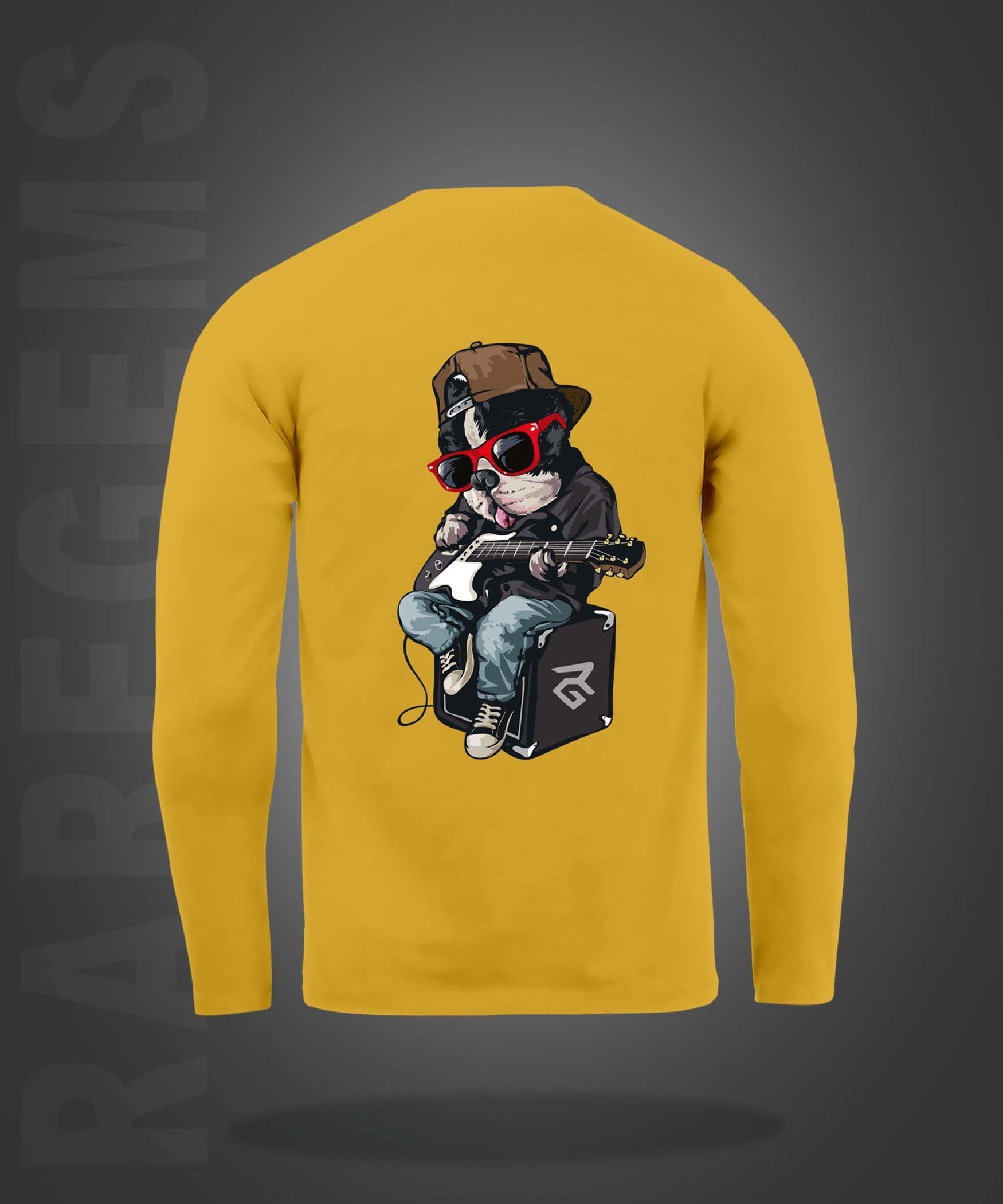 Yellow Round Neck Rockstar Dog Printed Full Sleeves T-Shirt