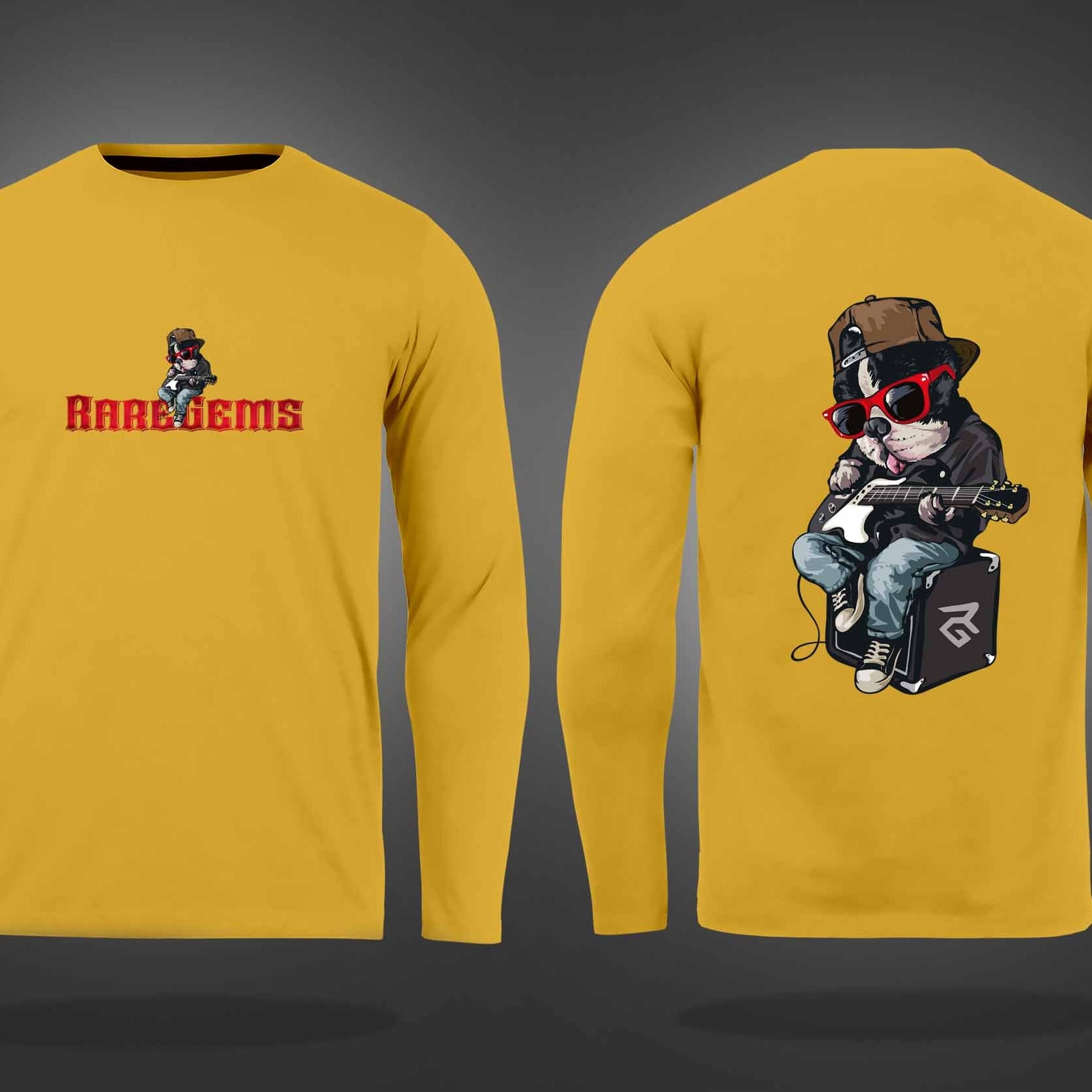 Yellow Round Neck Rockstar Dog Printed Full Sleeves T-Shirt