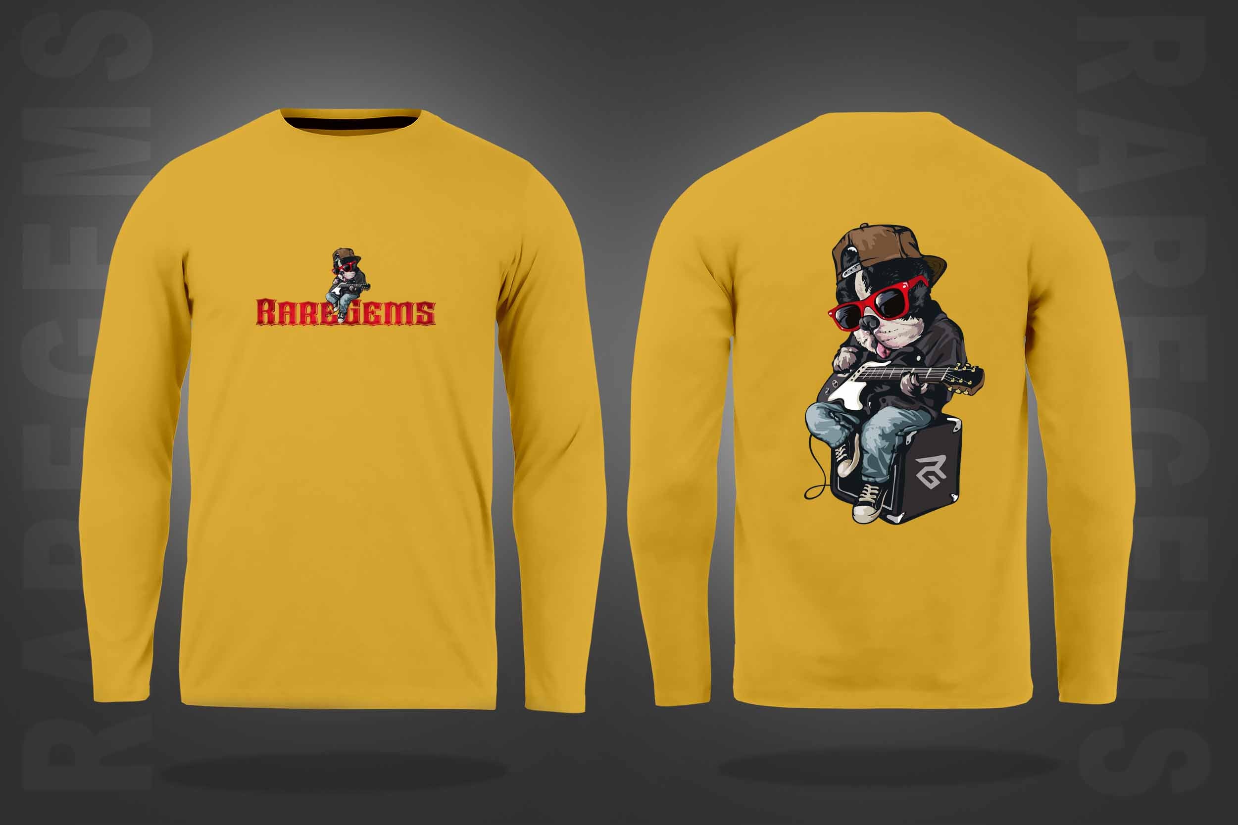 Yellow Round Neck Rockstar Dog Printed Full Sleeves T-Shirt