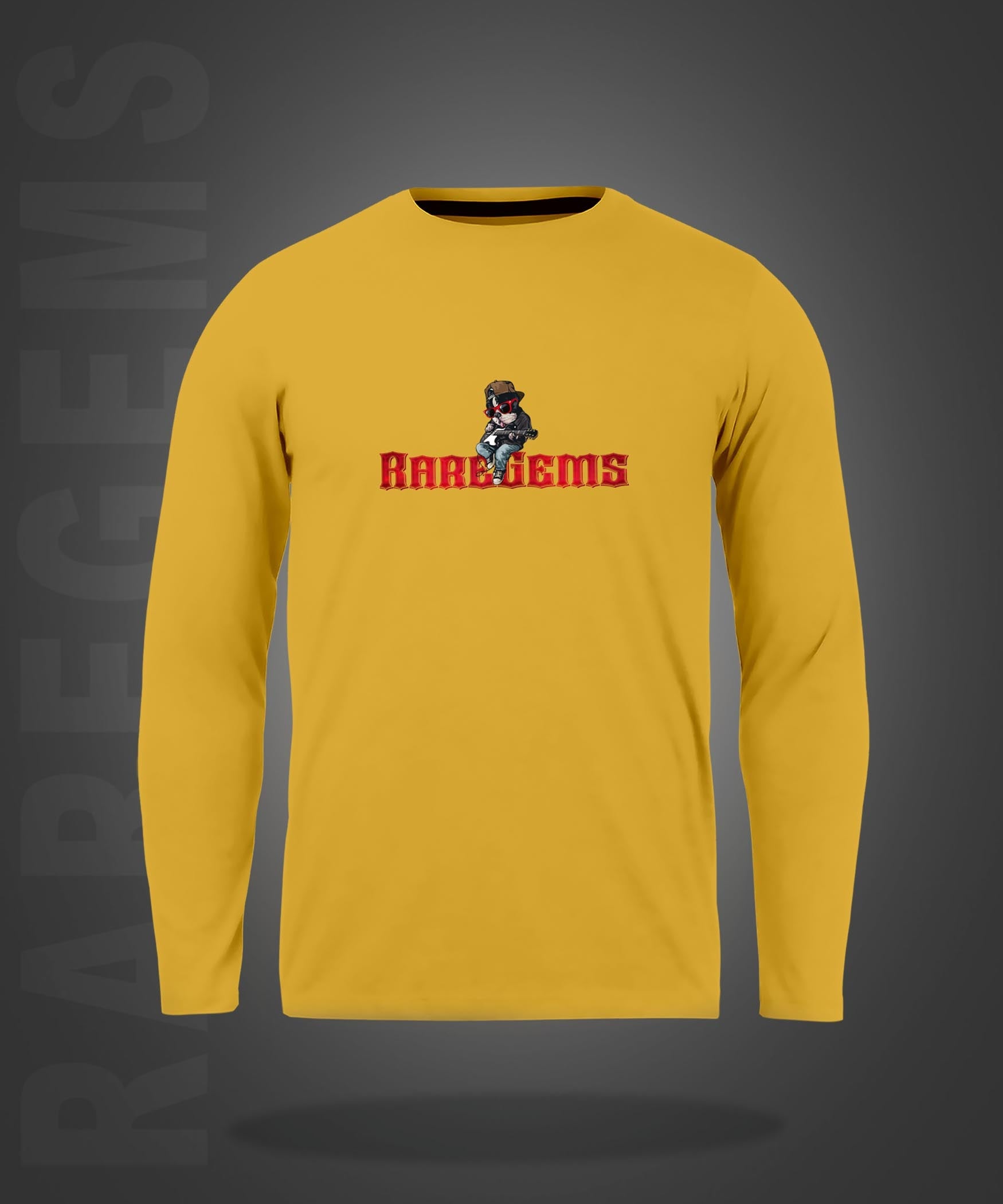 Yellow Round Neck Rockstar Dog Printed Full Sleeves T-Shirt