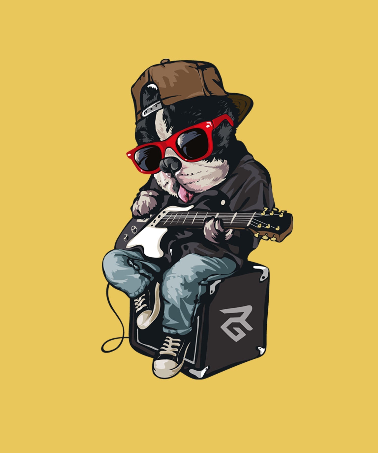 Yellow Half Sleeves Rockstar Dog Printed Oversized T-Shirt