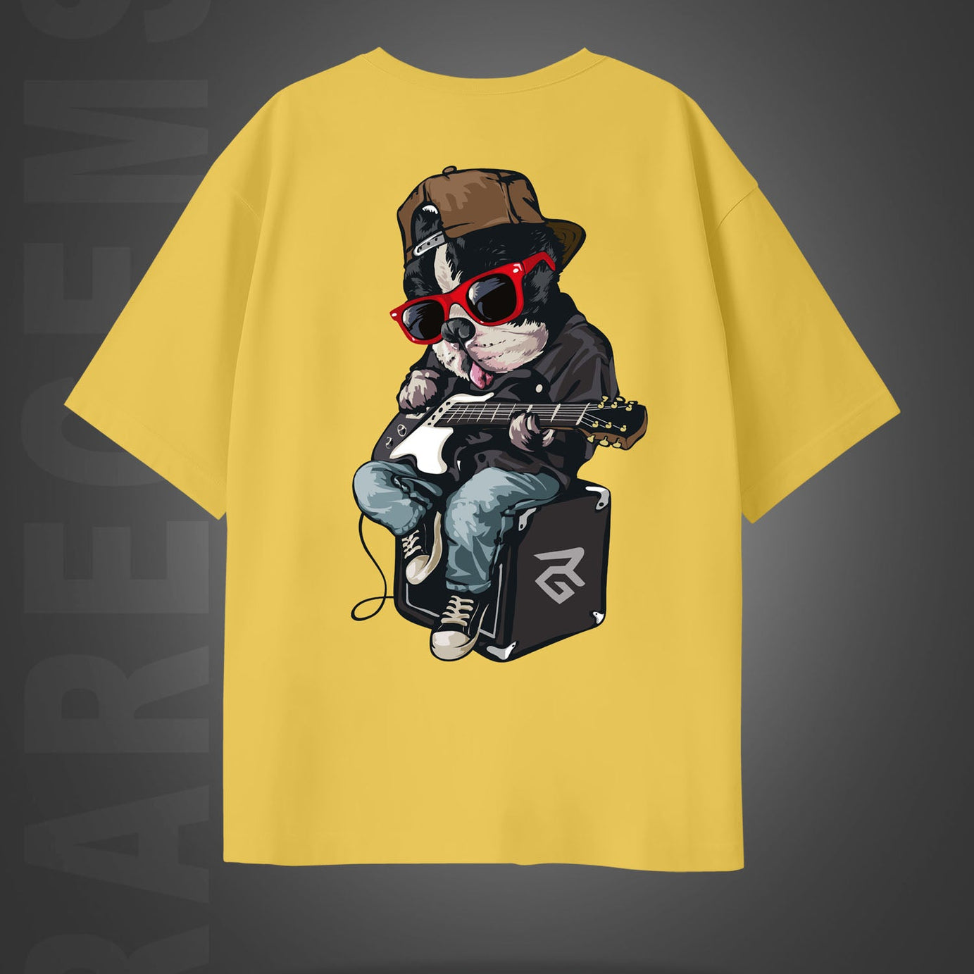 Yellow Half Sleeves Rockstar Dog Printed Oversized T-Shirt