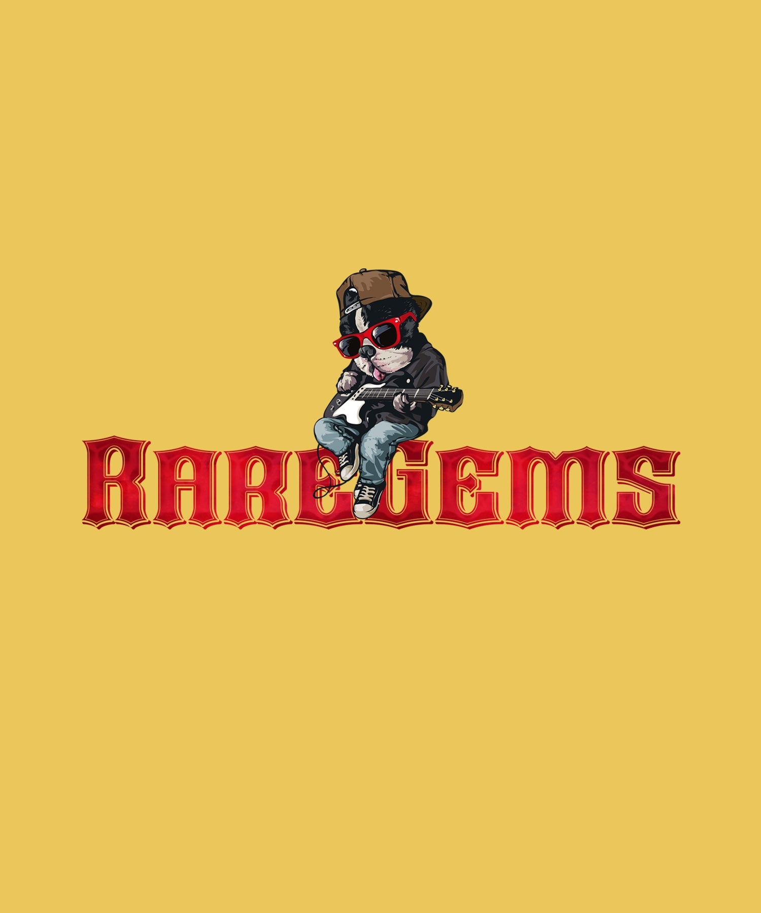 Yellow Half Sleeves Rockstar Dog Printed Oversized T-Shirt