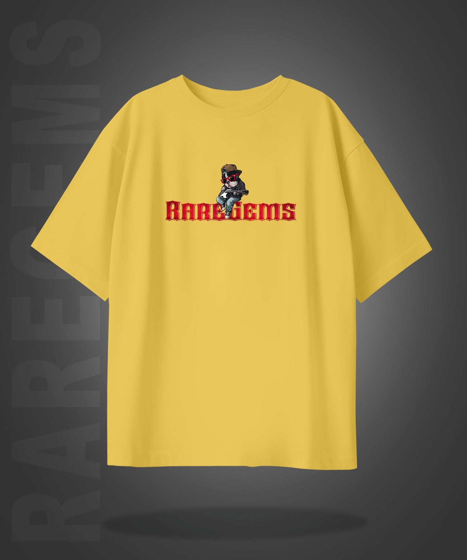 Yellow Half Sleeves Rockstar Dog Printed Oversized T-Shirt