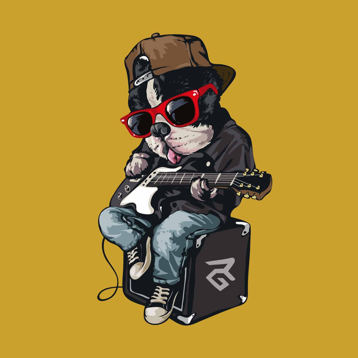 Yellow Half Sleeves Round Neck Rockstar Dog Printed Regular T-Shirt