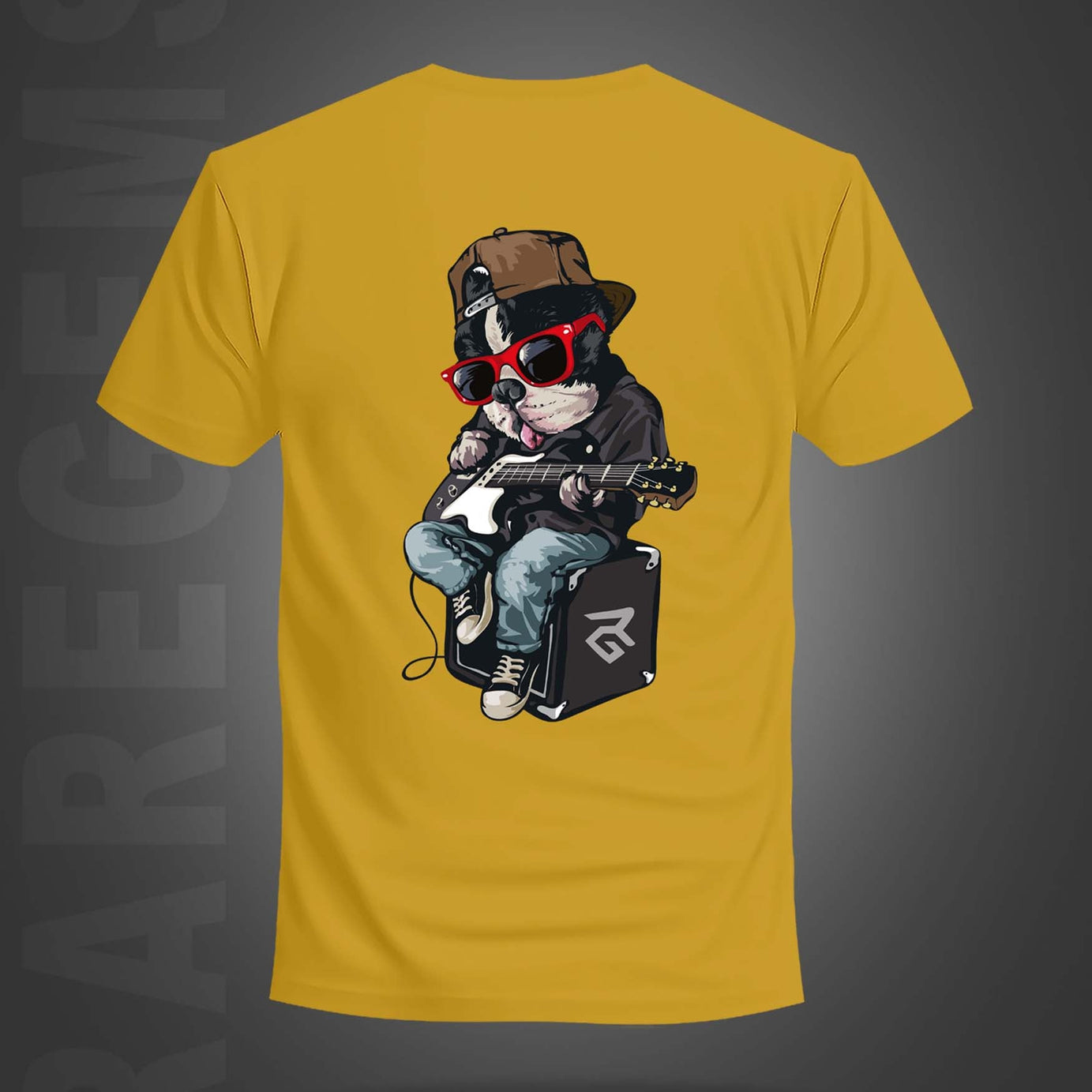 Yellow Half Sleeves Round Neck Rockstar Dog Printed Regular T-Shirt