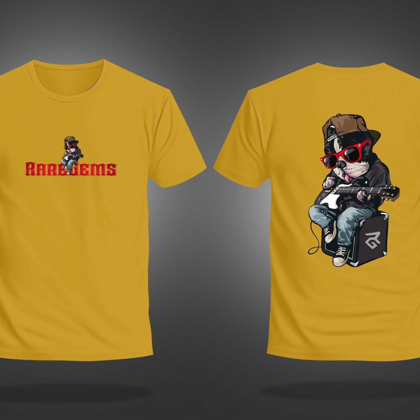 Yellow Half Sleeves Round Neck Rockstar Dog Printed Regular T-Shirt