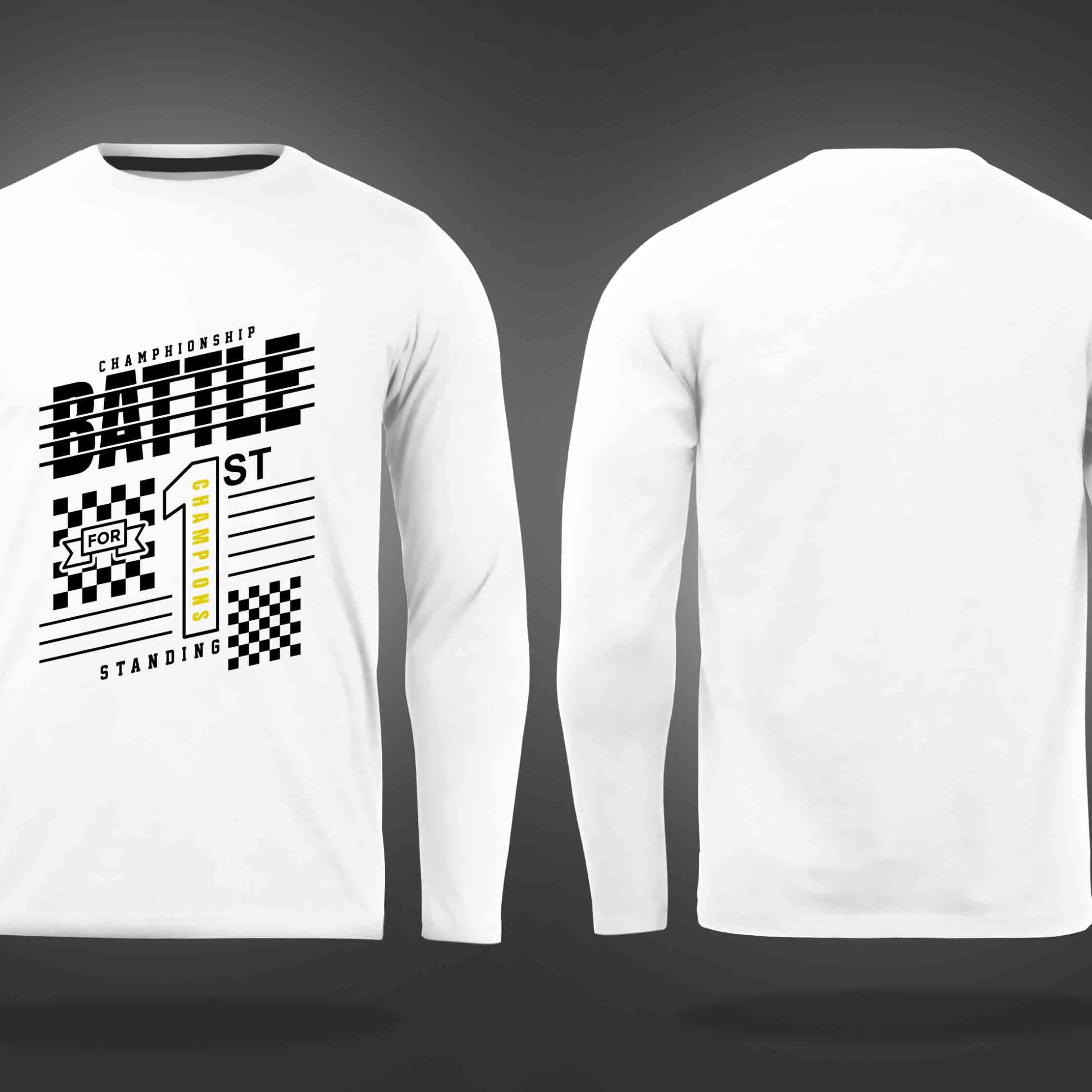 White Round Neck Battle Championship Printed Full Sleeves T-Shirt