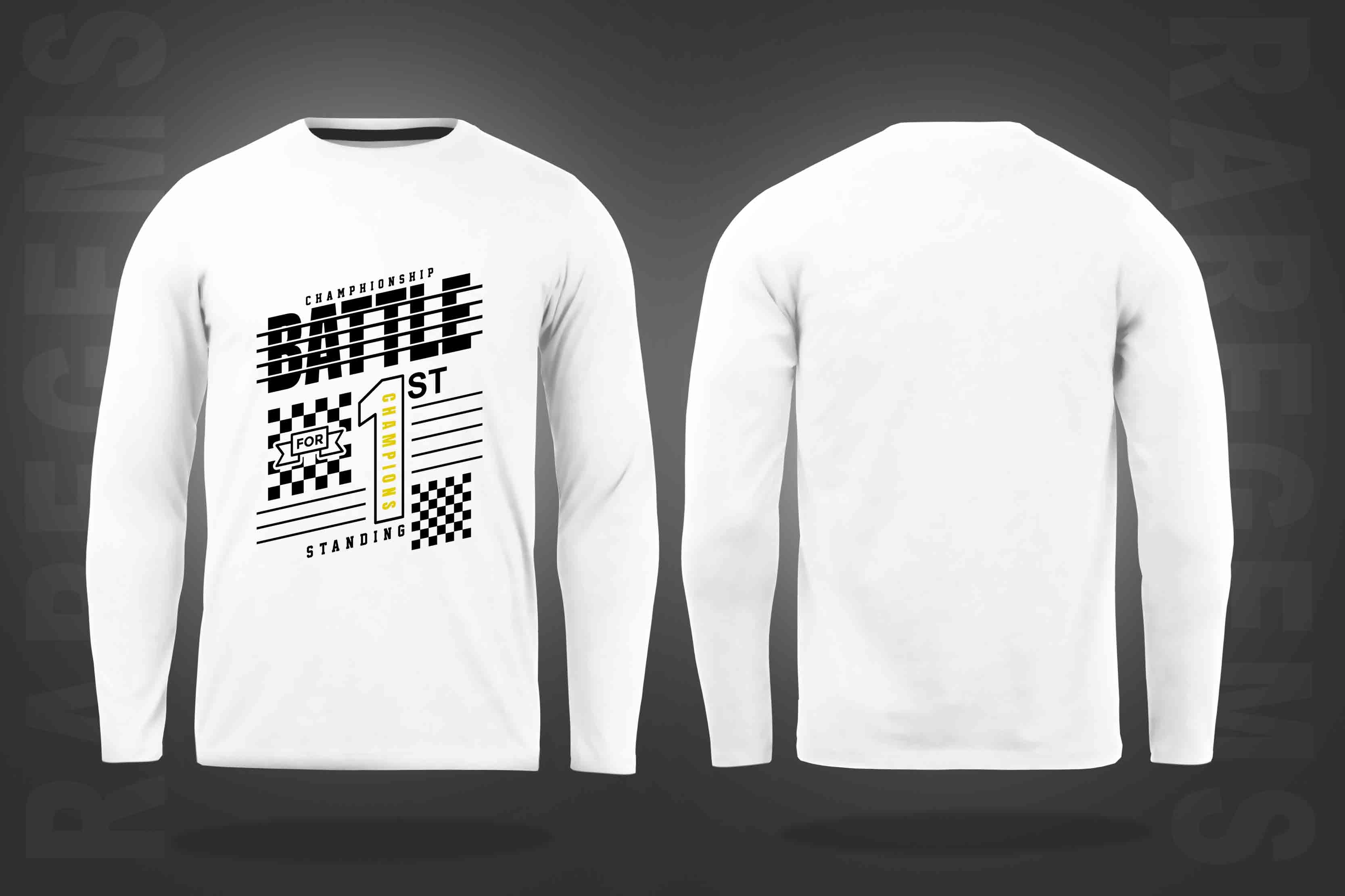 White Round Neck Battle Championship Printed Full Sleeves T-Shirt