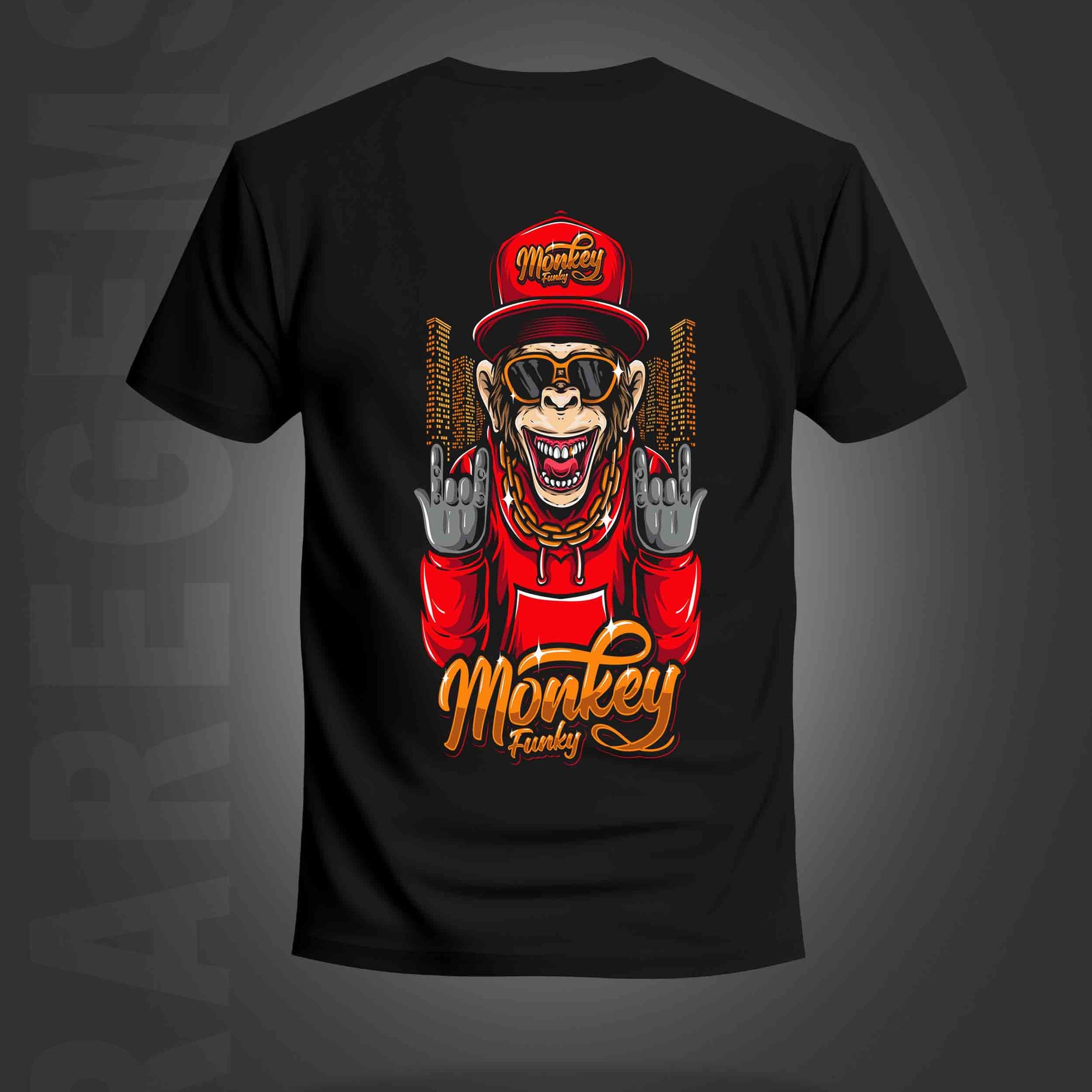 Black Round Neck Half Sleeve Monkey Funky Printed Regular T-Shirt