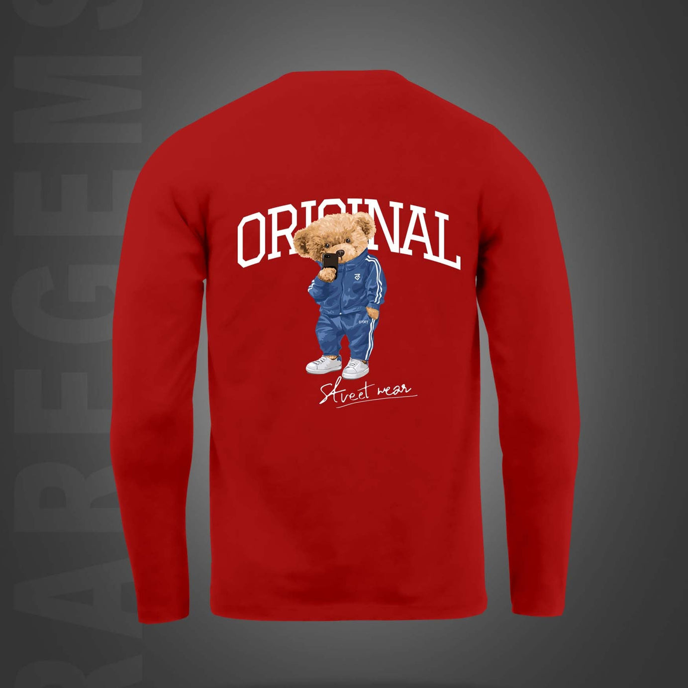 Red Round Neck Cool Teddy Printed Full Sleeves T-Shirt
