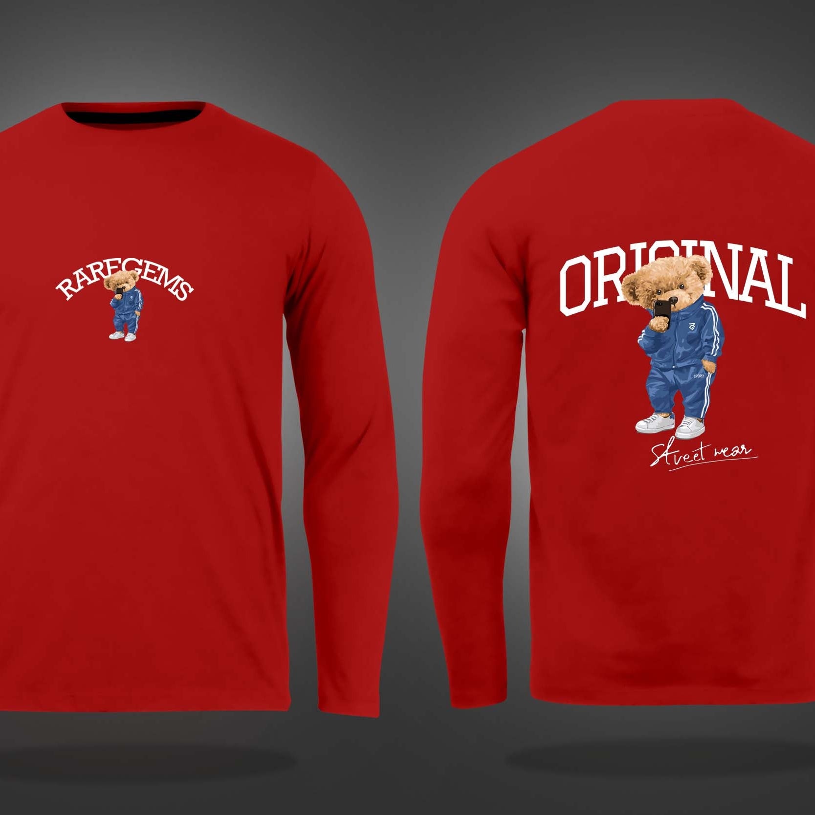 Red Round Neck Cool Teddy Printed Full Sleeves T-Shirt