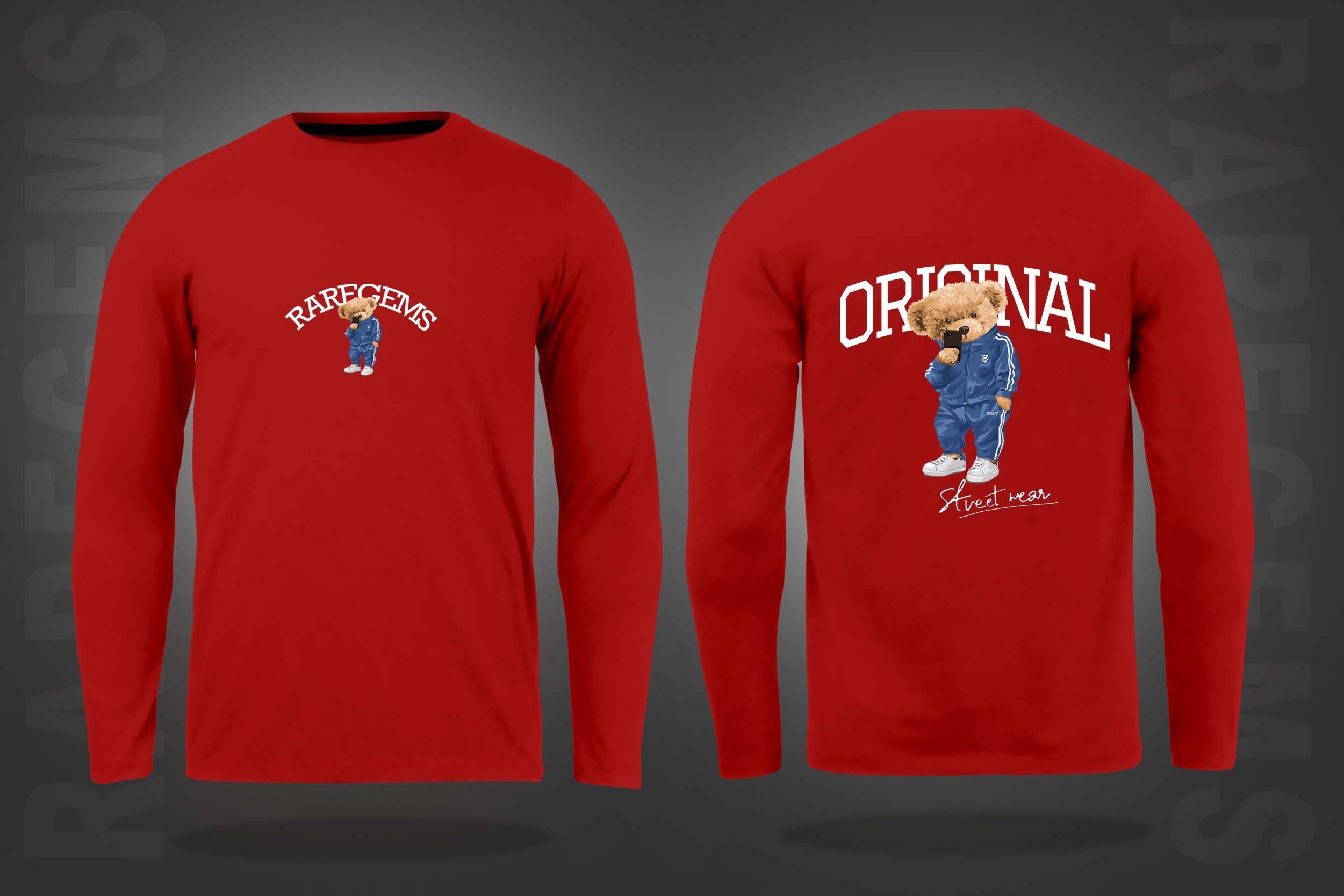 Red Round Neck Cool Teddy Printed Full Sleeves T-Shirt