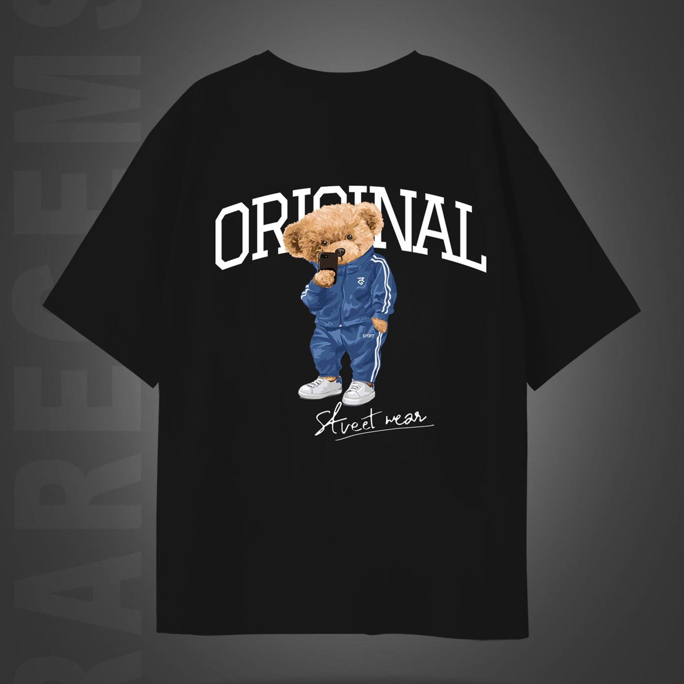 Black Half Sleeve Round Neck Cool Teddy Printed Oversized T-Shirt